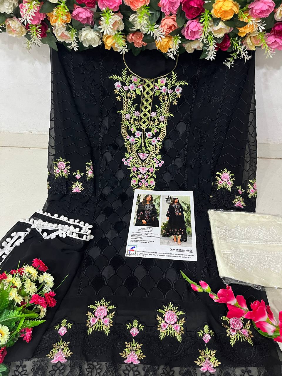 Black Womens Designer Party Wear Fox Georgette Pakistani Salwar Kameez With Duaptta