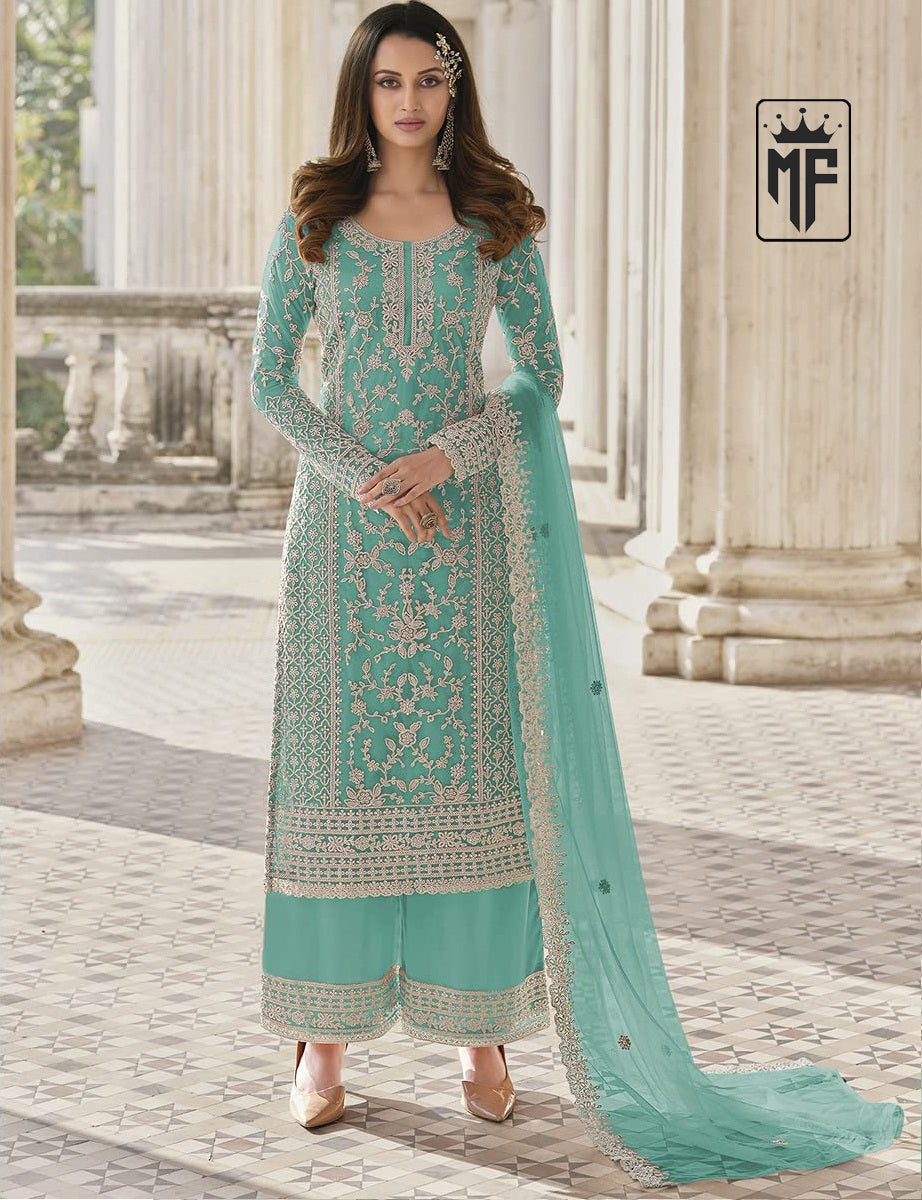 Beautiful Chiku White Floral Print Kurta Palazzo & Dupatta Set, Women Straight Kurta Pant Set, Pakistani 3 Piece Shalwar Kameez Readymade Set