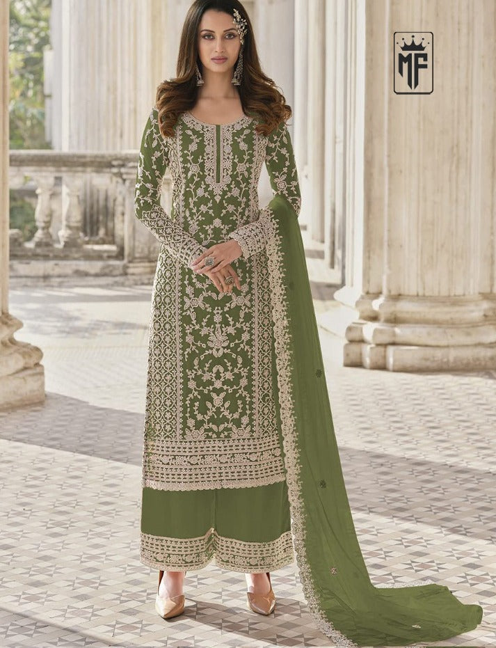 Beautiful Rama White Floral Print Kurta Palazzo & Dupatta Set, Women Straight Kurta Pant Set, Pakistani 3 Piece Shalwar Kameez Readymade Set