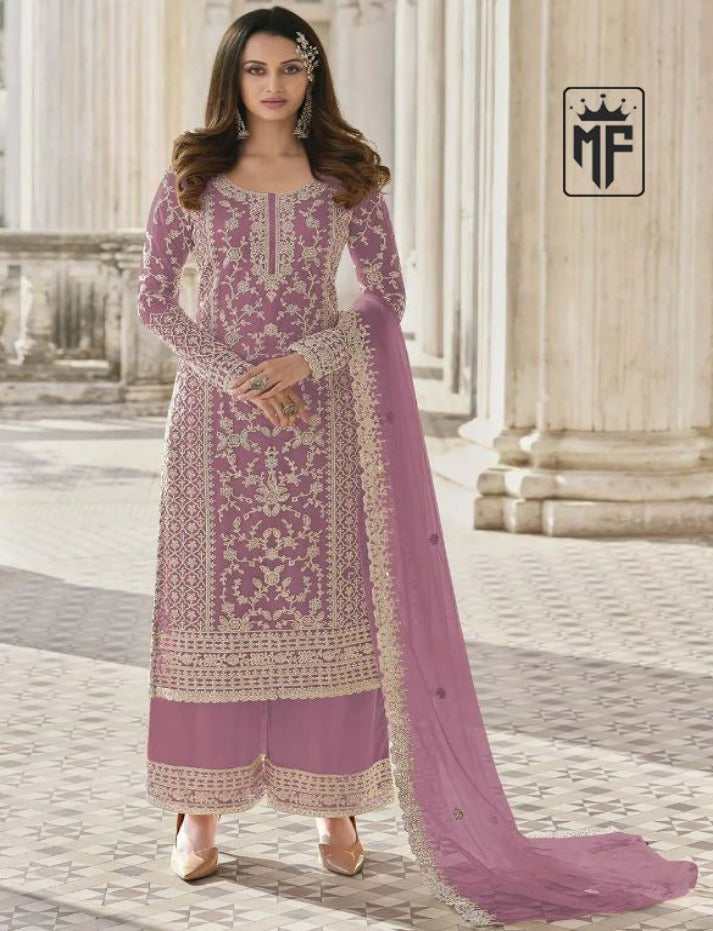 Beautiful Pink White Floral Print Kurta Palazzo & Dupatta Set, Women Straight Kurta Pant Set, Pakistani 3 Piece Shalwar Kameez Readymade Set
