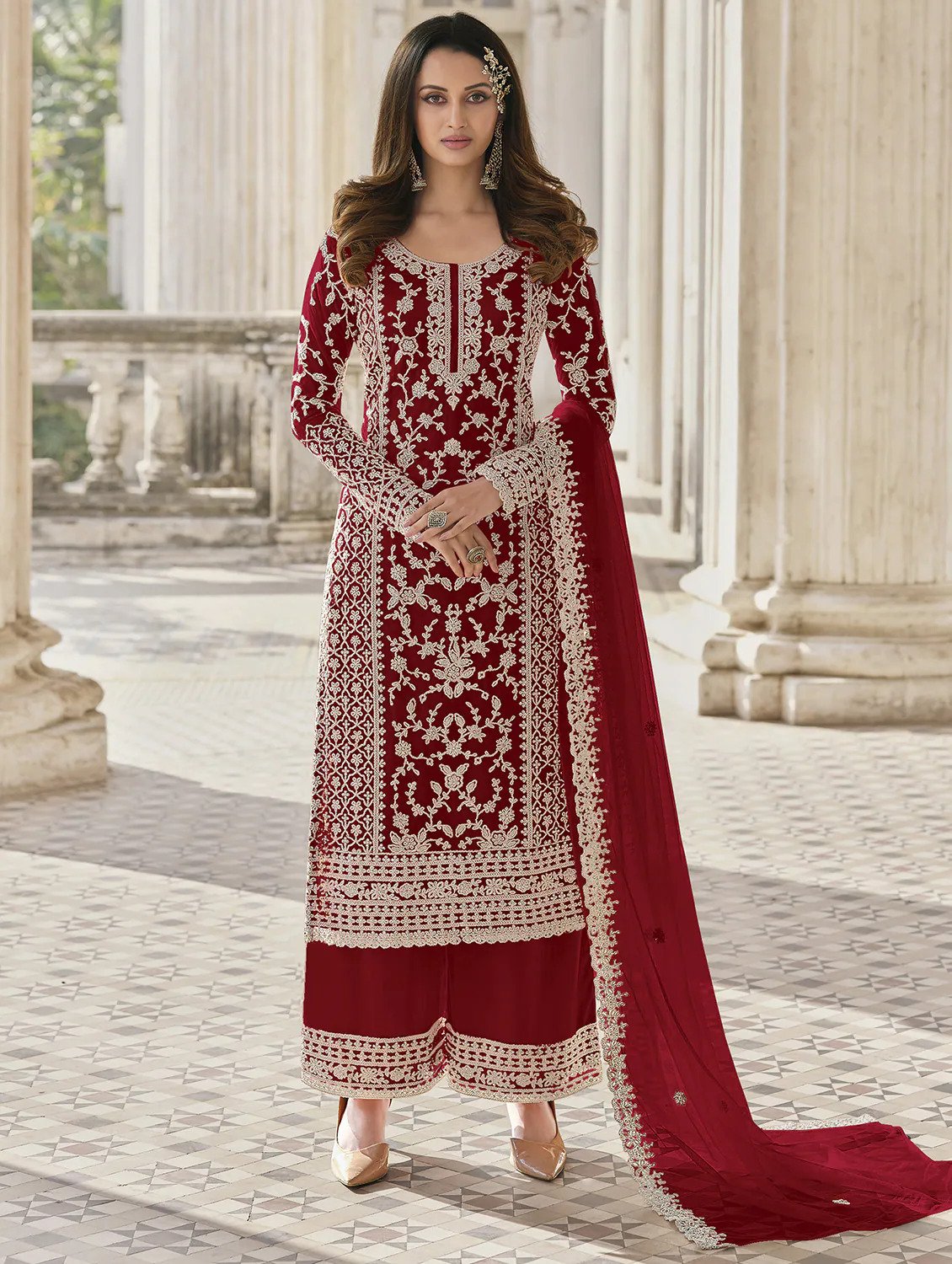 Beautiful Pink White Floral Print Kurta Palazzo & Dupatta Set, Women Straight Kurta Pant Set, Pakistani 3 Piece Shalwar Kameez Readymade Set