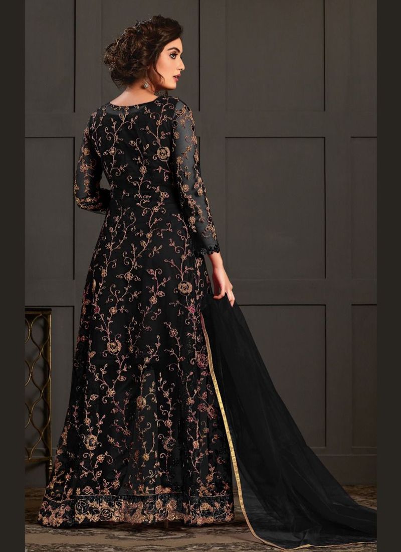 Black Designer Salwar Kameez Pant Suits Indian Pakistani Wear Shalwar Trouser Pant with Long Shrug Dress
