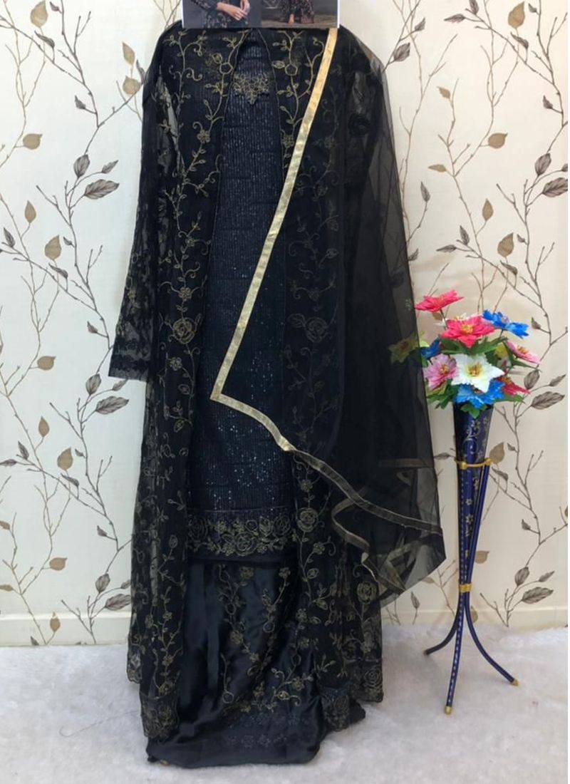 Black Designer Salwar Kameez Pant Suits Indian Pakistani Wear Shalwar Trouser Pant with Long Shrug Dress