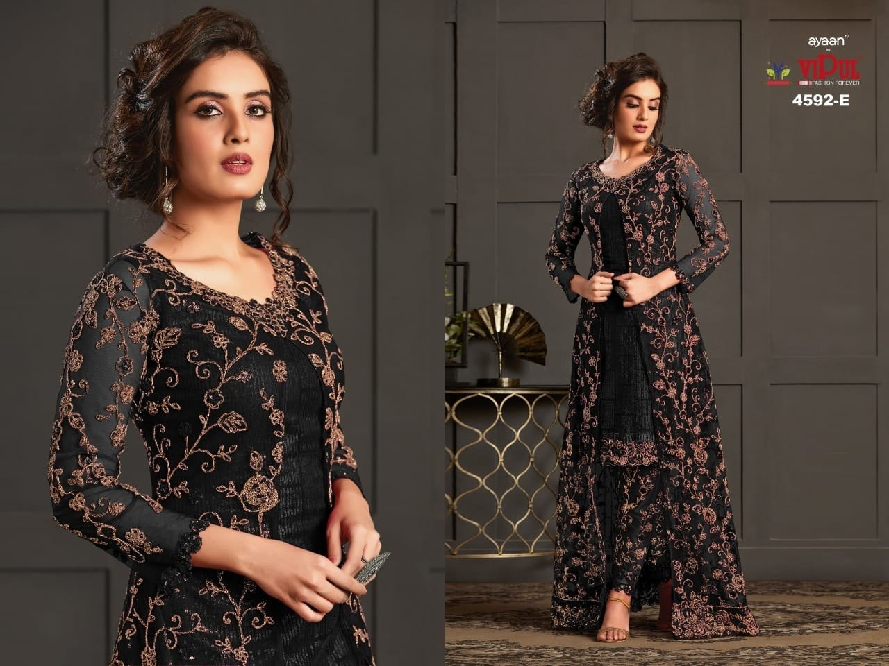 Black Designer Salwar Kameez Pant Suits Indian Pakistani Wear Shalwar Trouser Pant with Long Shrug Dress