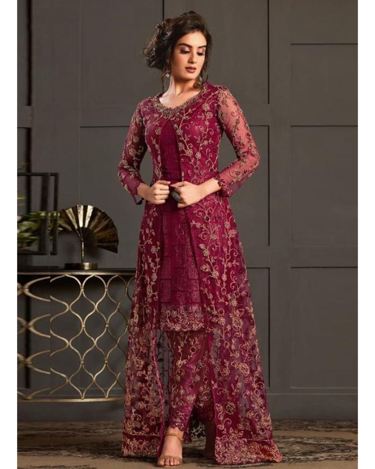 Black Designer Salwar Kameez Pant Suits Indian Pakistani Wear Shalwar Trouser Pant with Long Shrug Dress