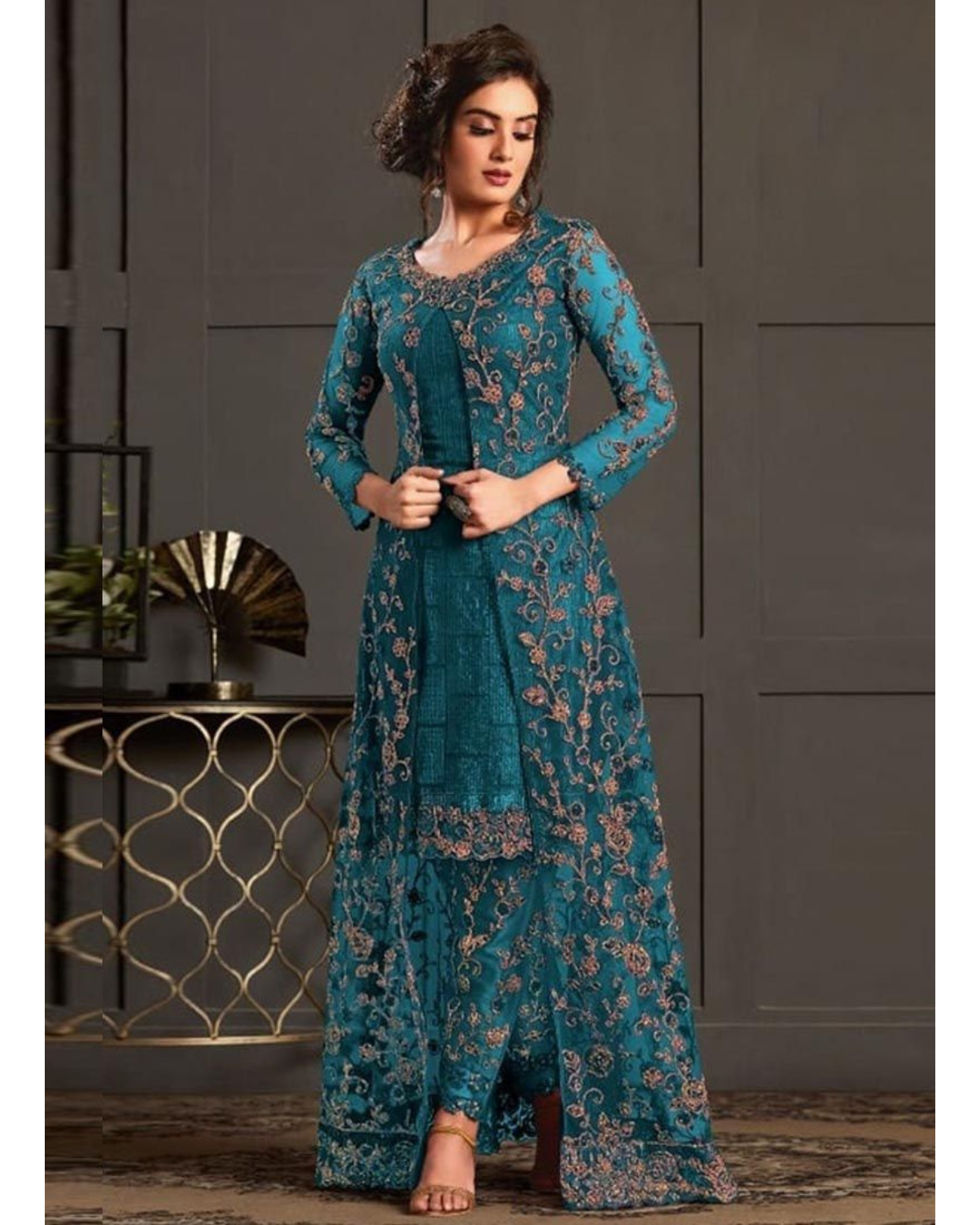 Black Designer Salwar Kameez Pant Suits Indian Pakistani Wear Shalwar Trouser Pant with Long Shrug Dress