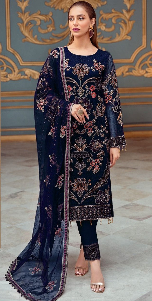 Black Faux Georgette Heavy Embrodery Work Designer Pakistani Suit For Womans