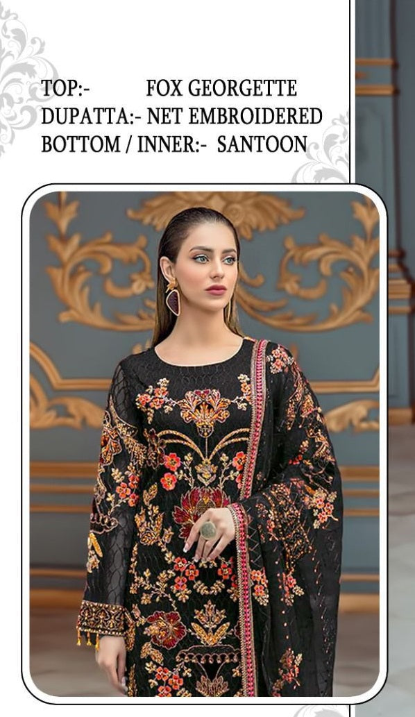 Black Faux Georgette Heavy Embrodery Work Designer Pakistani Suit For Womans