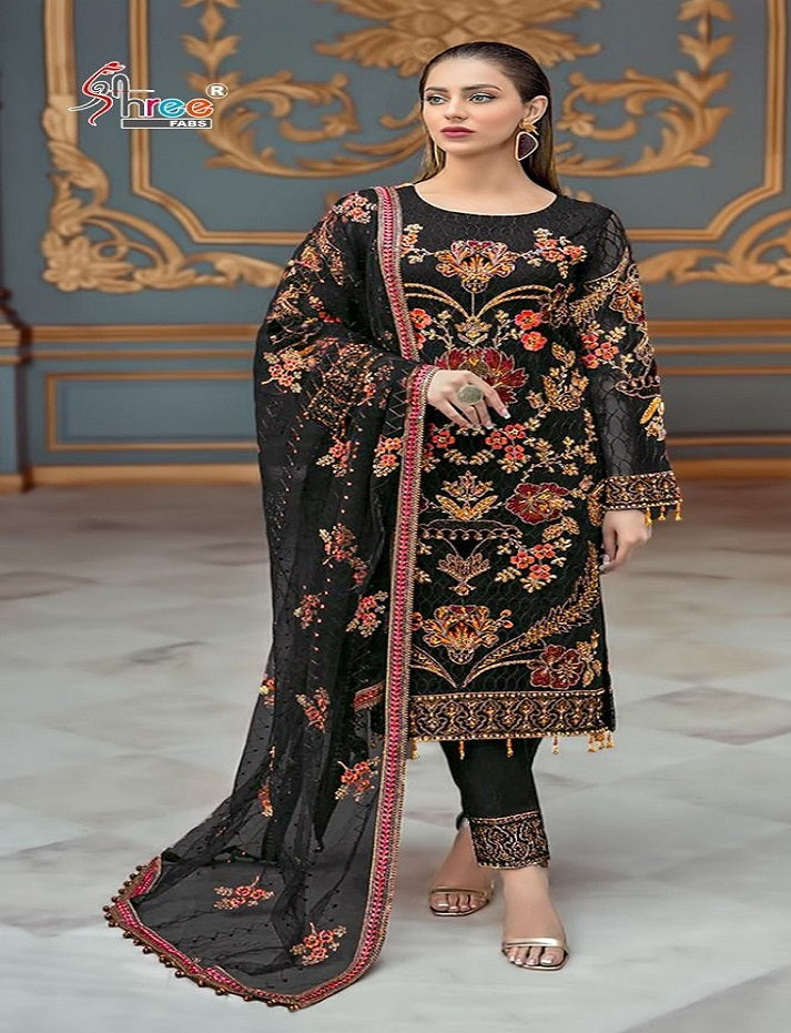 Black Faux Georgette Heavy Embrodery Work Designer Pakistani Suit For Womans