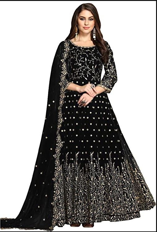 Eid Anarkali Suit Gold Embroidery Georgette Anarkali Abaya Style Suit