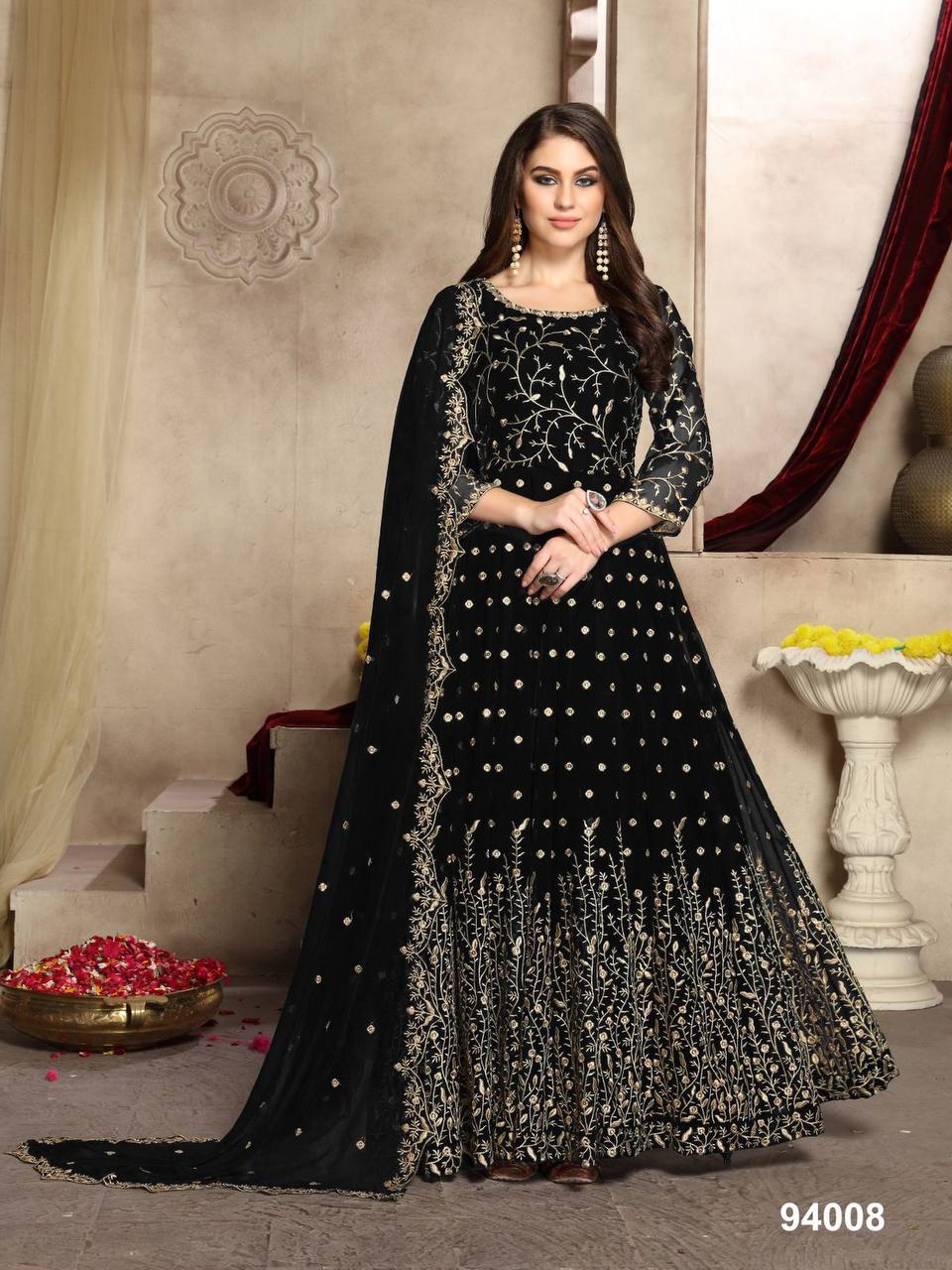Eid Anarkali Suit Gold Embroidery Georgette Anarkali Abaya Style Suit