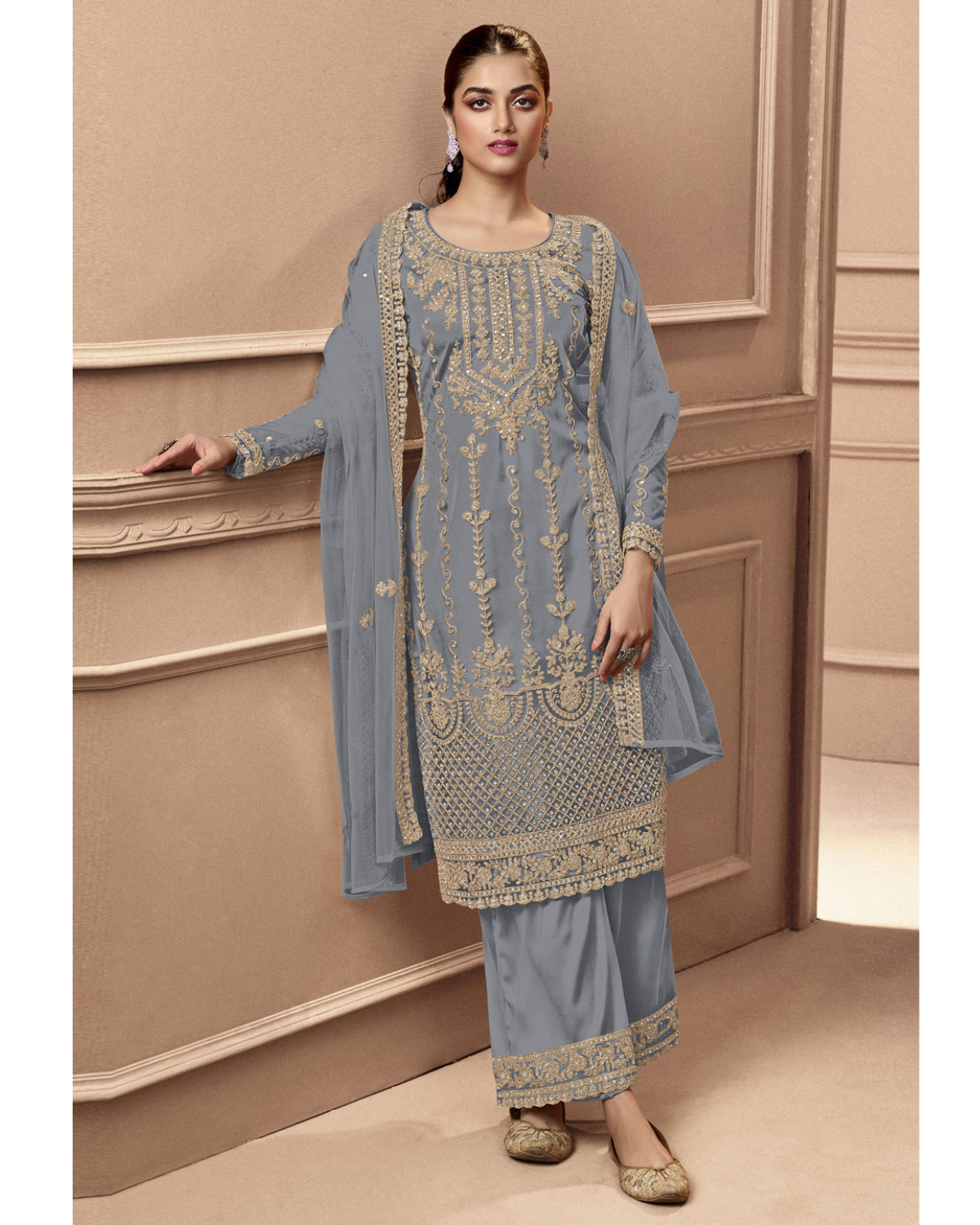 Heavy Pink Fux Georgette With Sequence Embroidery Work And Stone Work Semi Stitched Material Dress