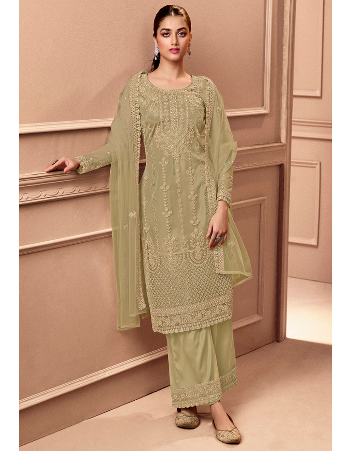 Heavy Cream Fux Georgette With Sequence Embroidery Work And Stone Work Semi Stitched Material Dress