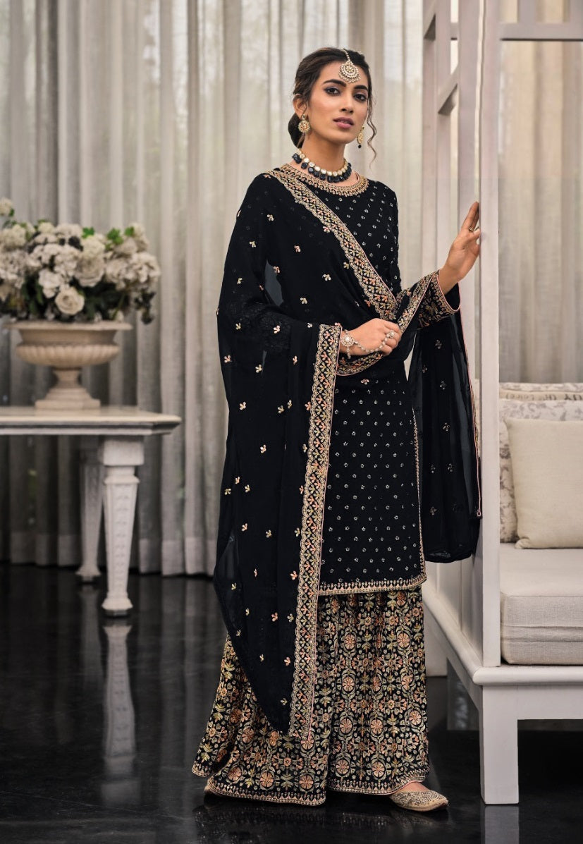 Traditional Wear Embroidery Work Palazzo Suit Georgette Pakistani Salwar Suit For Womens