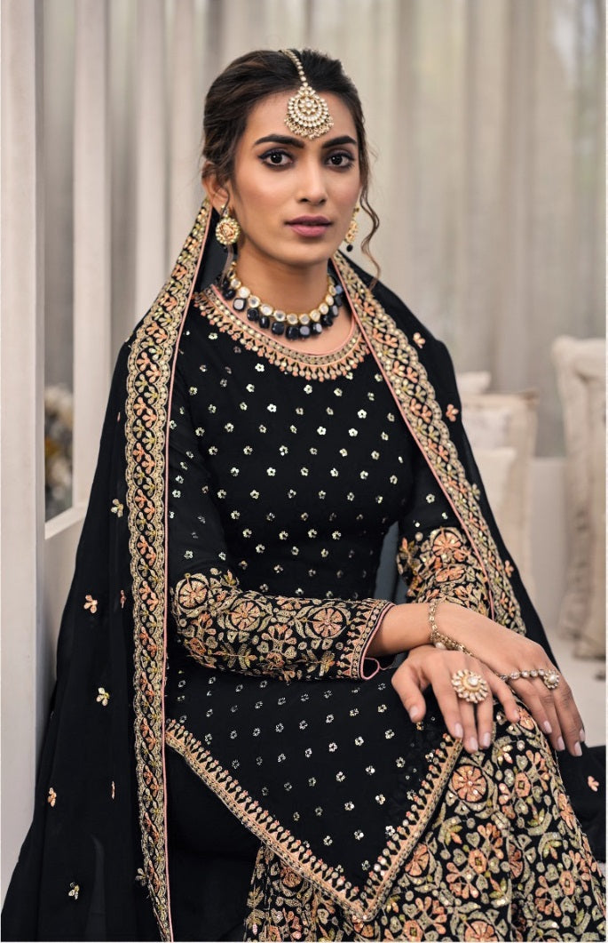 Traditional Wear Embroidery Work Palazzo Suit Georgette Pakistani Salwar Suit For Womens
