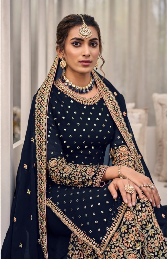 Traditional Wear Embroidery Work Palazzo Suit Georgette Pakistani Salwar Suit For Womens