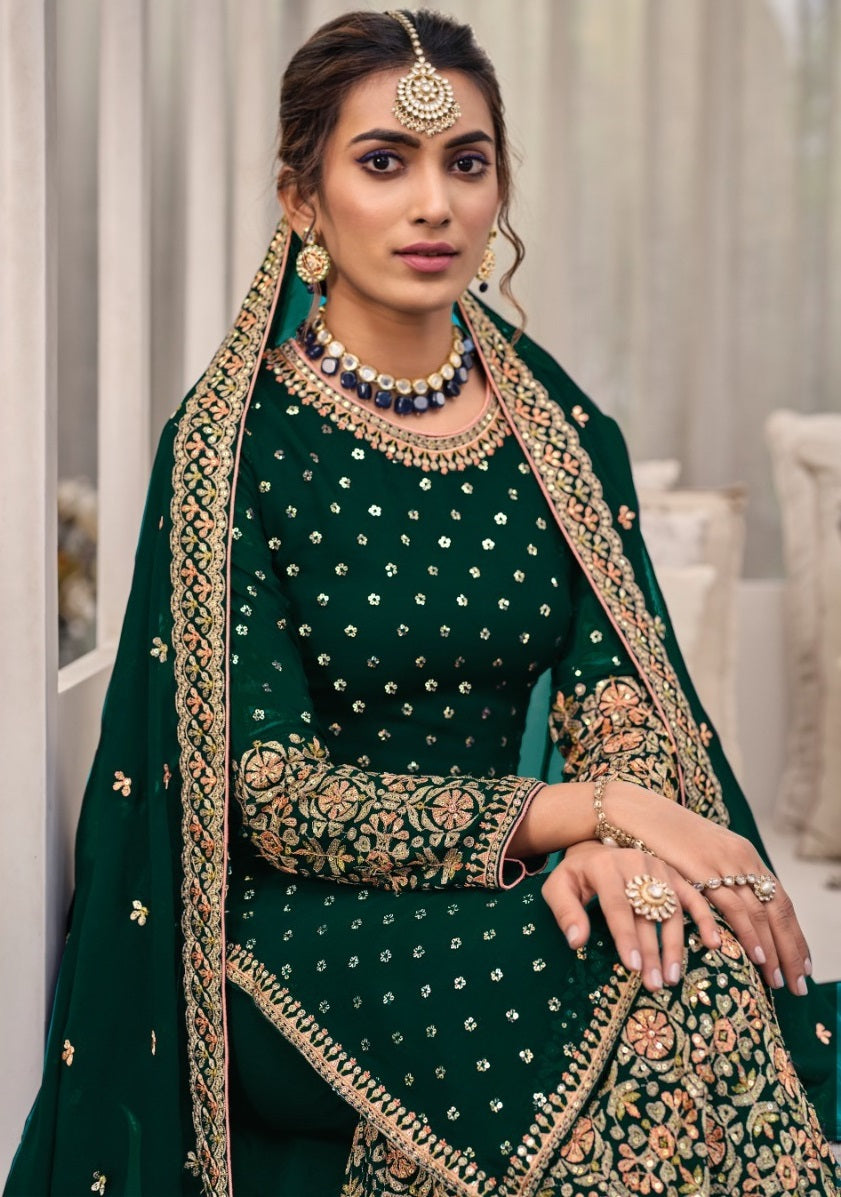Traditional Wear Embroidery Work Palazzo Suit Georgette Pakistani Salwar Suit For Womens