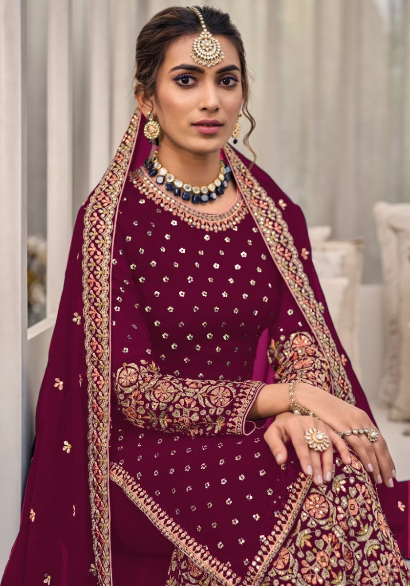 Traditional Wear Embroidery Work Palazzo Suit Georgette Pakistani Salwar Suit For Womens