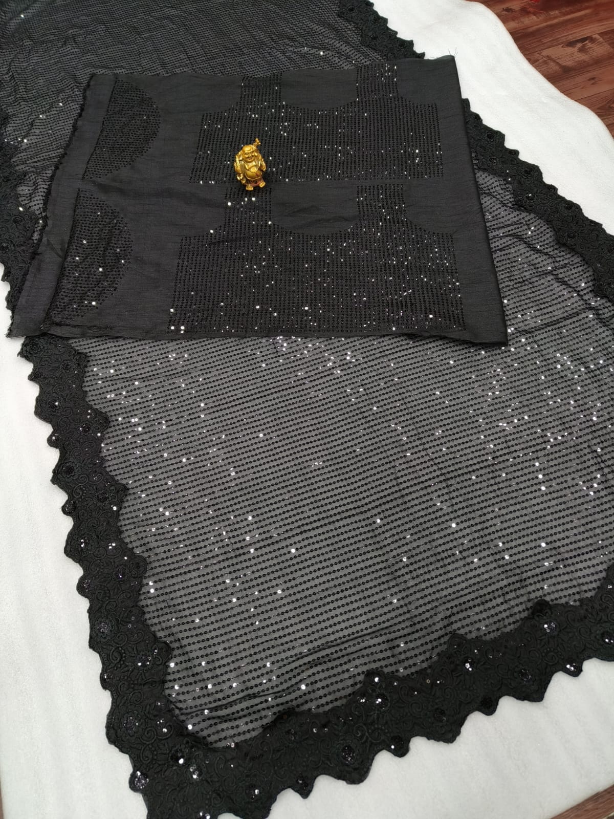 Bollywood Style Black Georgette Thread Sequin Work Saree For Party Wear