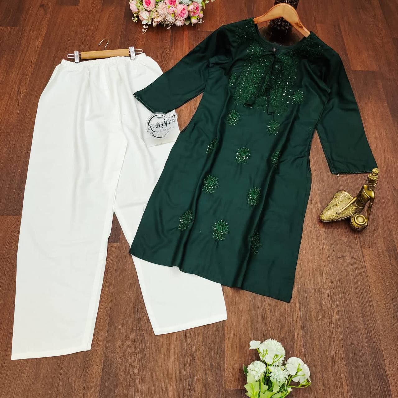 Sequence Embroidery Work Kurti and Pant