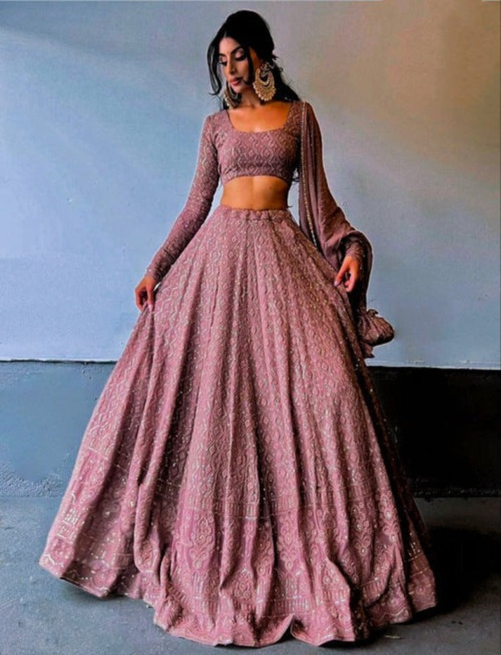 Light Purple Georgette Lehenga Choli With Embroidery Sequence Work And Georgette Dupatta For Women , Bridesmaid Lehenga