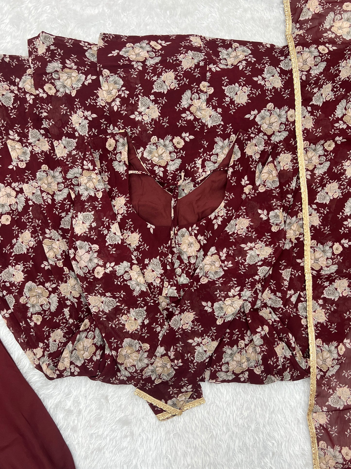 PURE FOX GEORGETTE MULTI FLORAL PRINT FABRIC FULLY FLAIR ANARKALI, WITH DUPPTA SET, PENT READY TO WEAR
