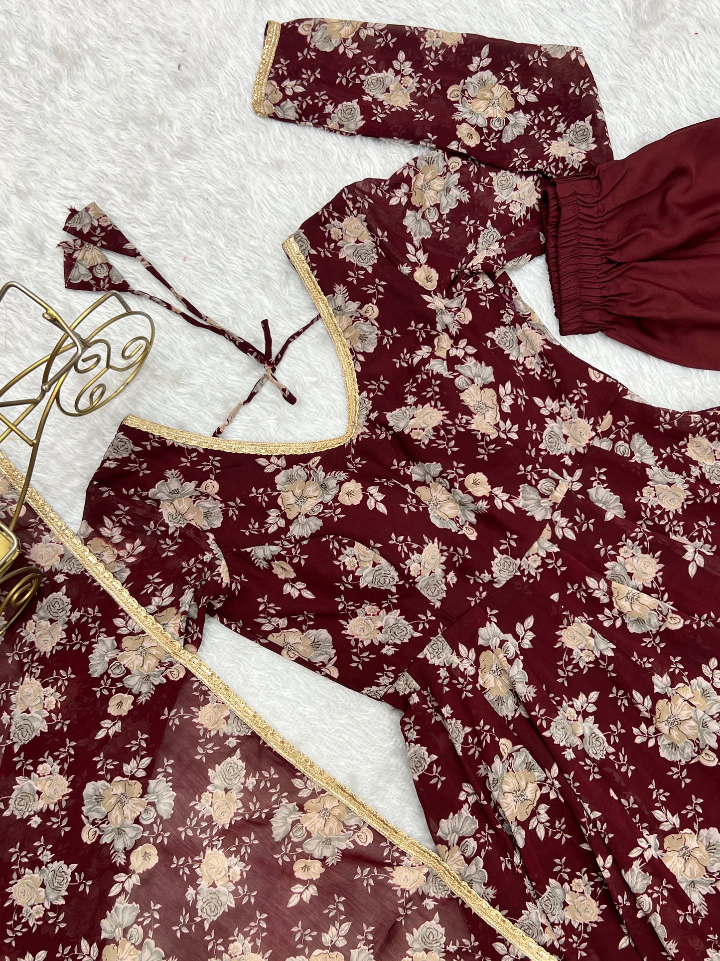 PURE FOX GEORGETTE MULTI FLORAL PRINT FABRIC FULLY FLAIR ANARKALI, WITH DUPPTA SET, PENT READY TO WEAR