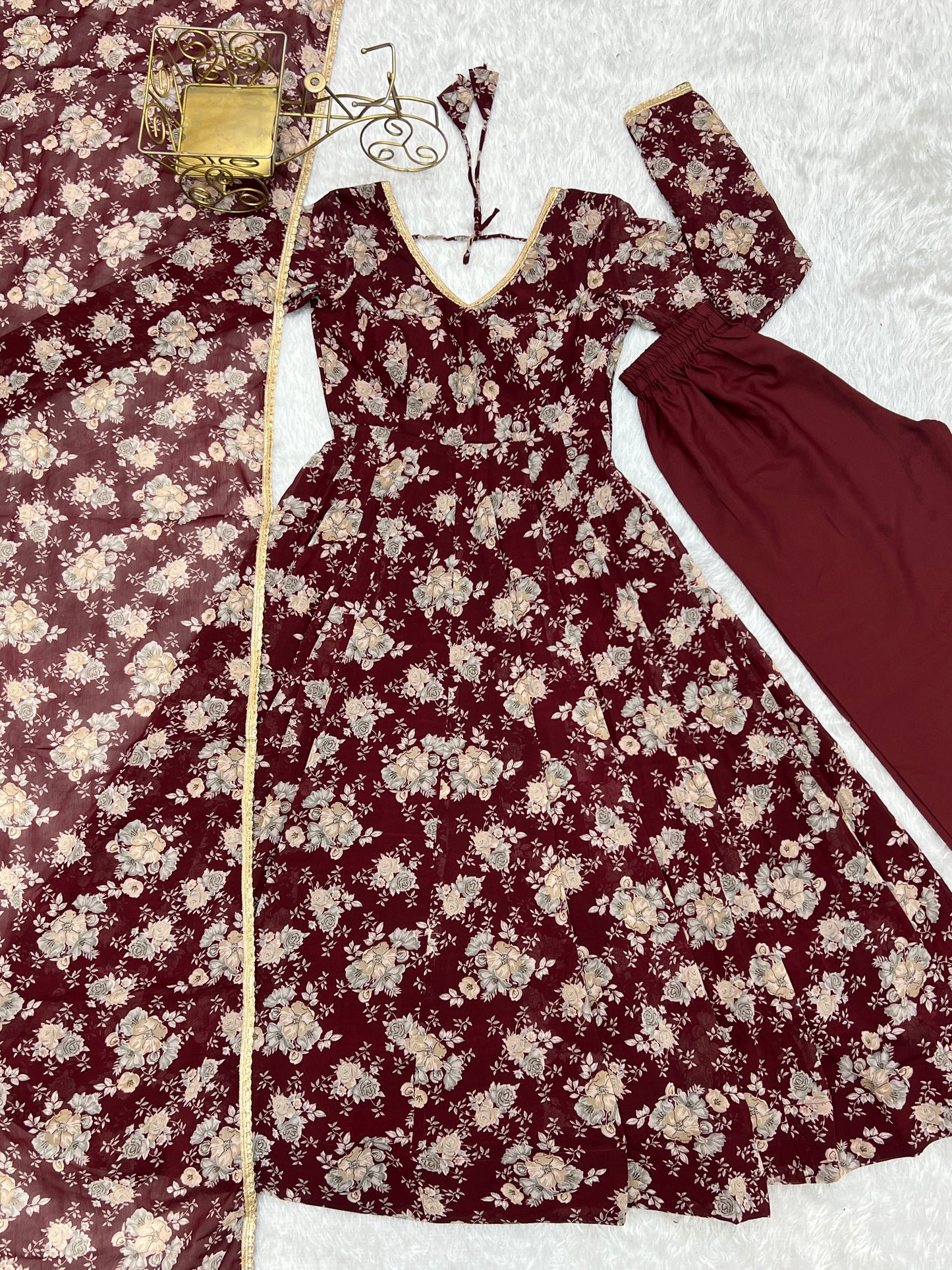 PURE FOX GEORGETTE MULTI FLORAL PRINT FABRIC FULLY FLAIR ANARKALI, WITH DUPPTA SET, PENT READY TO WEAR