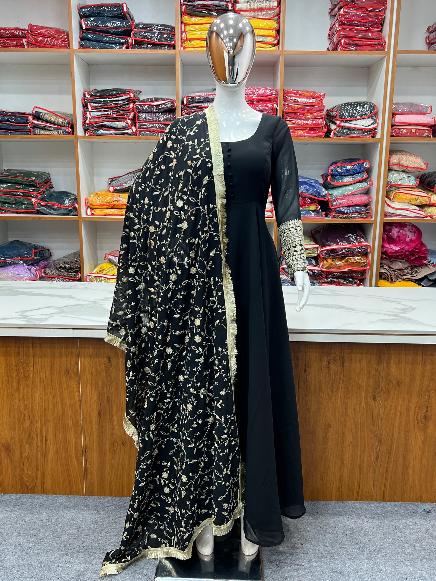 Pure Soft Faux Georgette Floral Print Anarkali Gown Pent With Dupatta