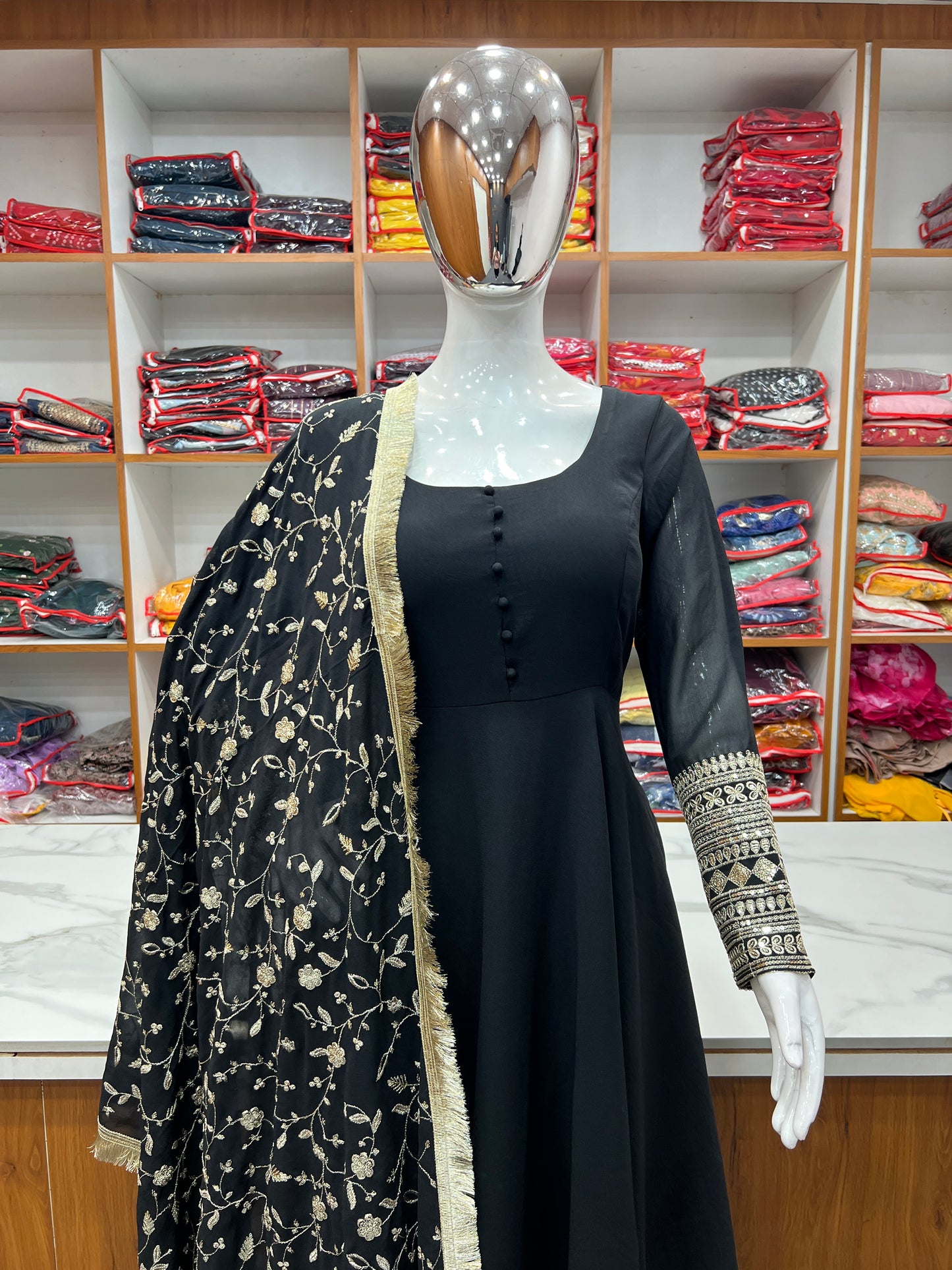 Pure Soft Faux Georgette Floral Print Anarkali Gown Pent With Dupatta
