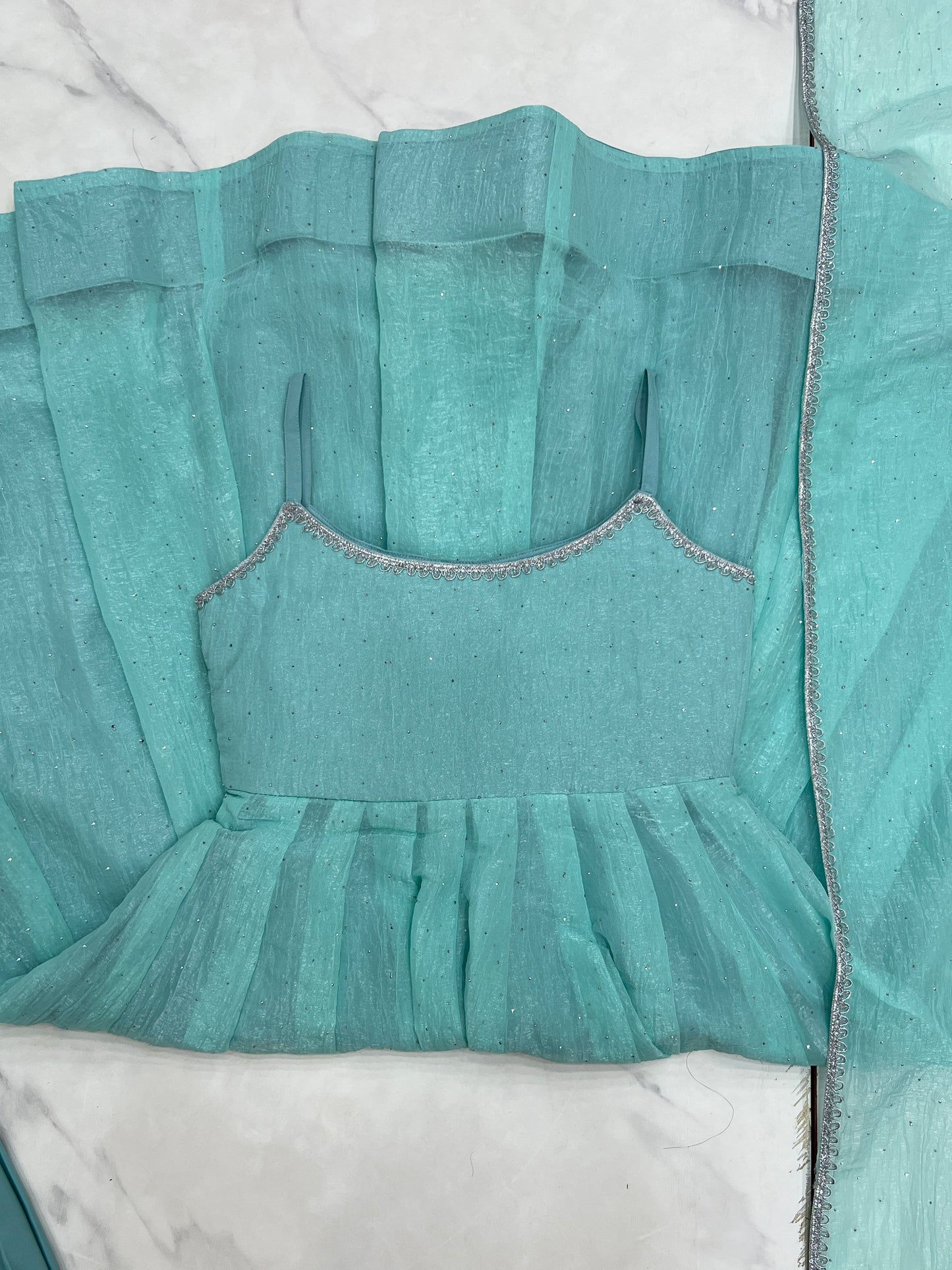 CRUNCHY SILK FABRIC WITH SIROSKI WORK,FULLY FLAIR KALI PATTERN AND CANVAS PATTA WITH DUPPTA SET,PENT READY TO WEAR