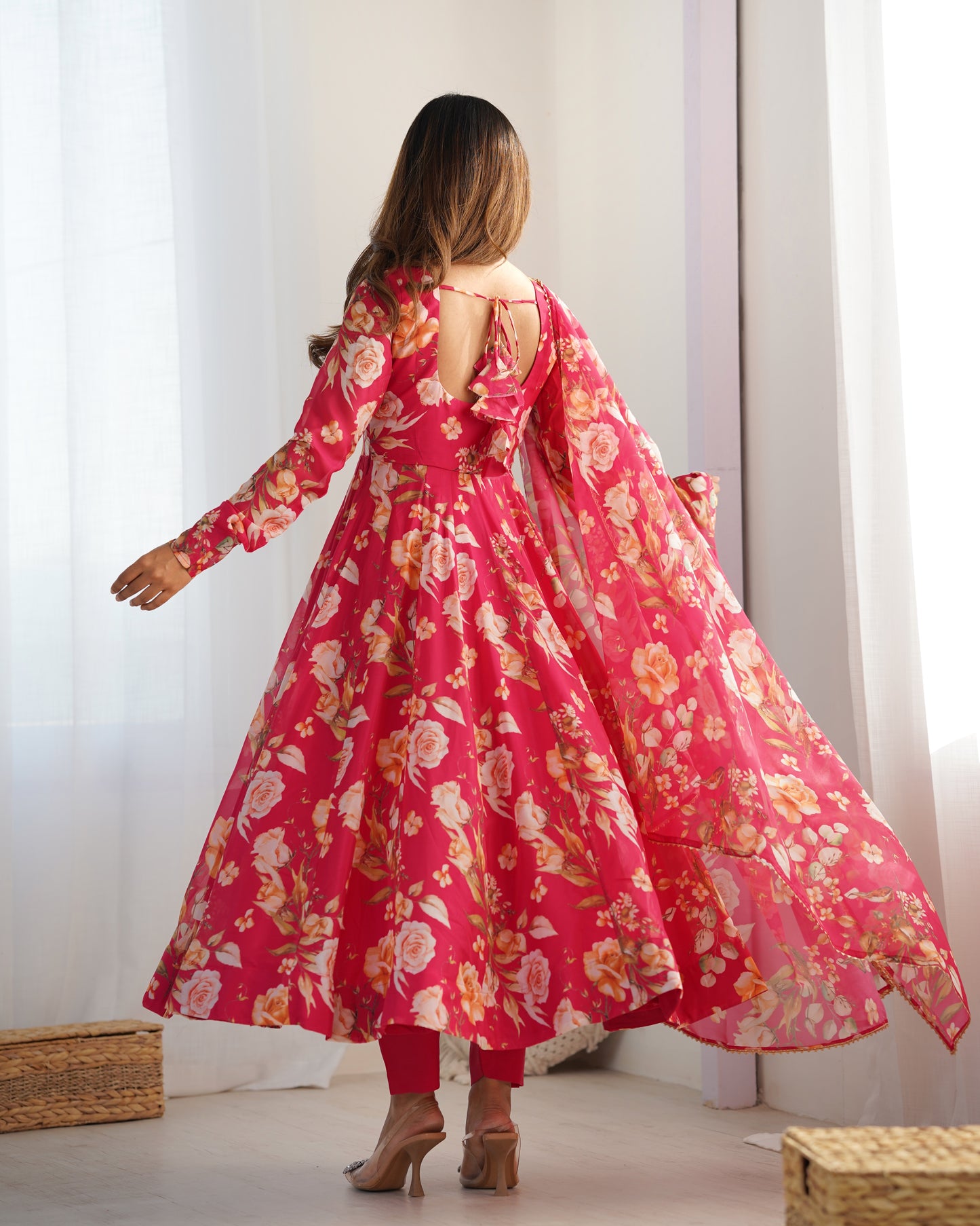 PURE SOFT ORGANZA SILK FABRIC FULLY FLAIR KALI PATTERN AND CANVAS PATTA WITH DUPPTA SET, PANT READY TO WEAR