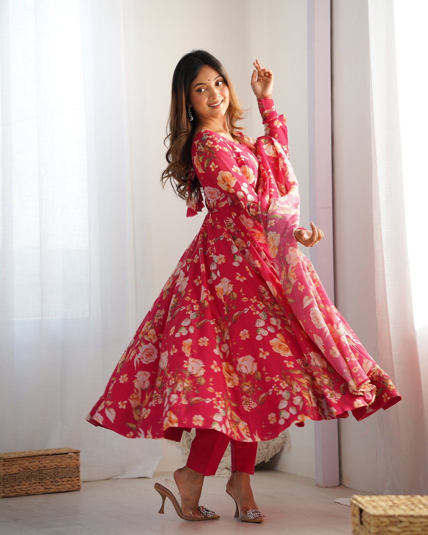 PURE SOFT ORGANZA SILK FABRIC FULLY FLAIR KALI PATTERN AND CANVAS PATTA WITH DUPPTA SET, PANT READY TO WEAR