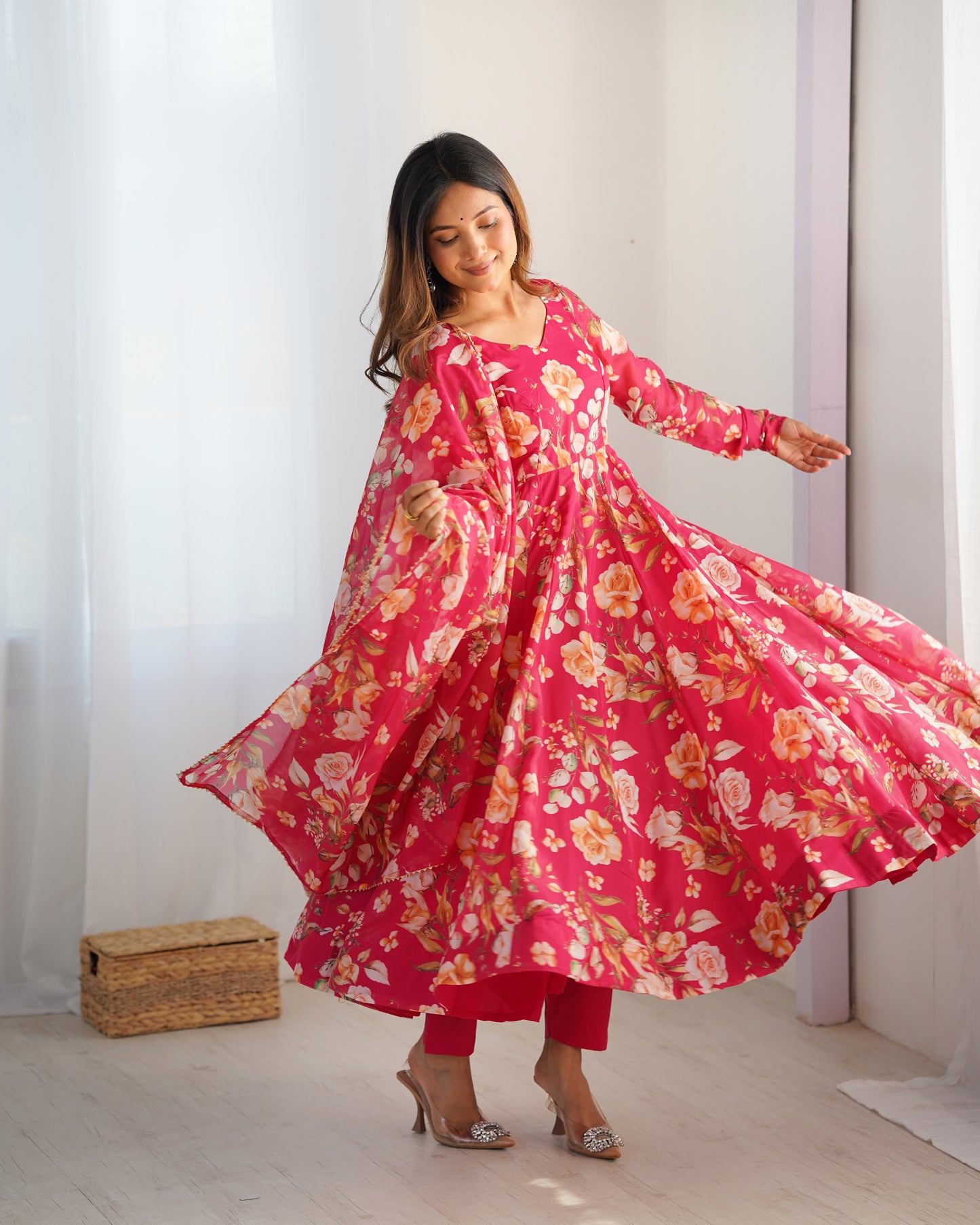 PURE SOFT ORGANZA SILK FABRIC FULLY FLAIR KALI PATTERN AND CANVAS PATTA WITH DUPPTA SET, PANT READY TO WEAR