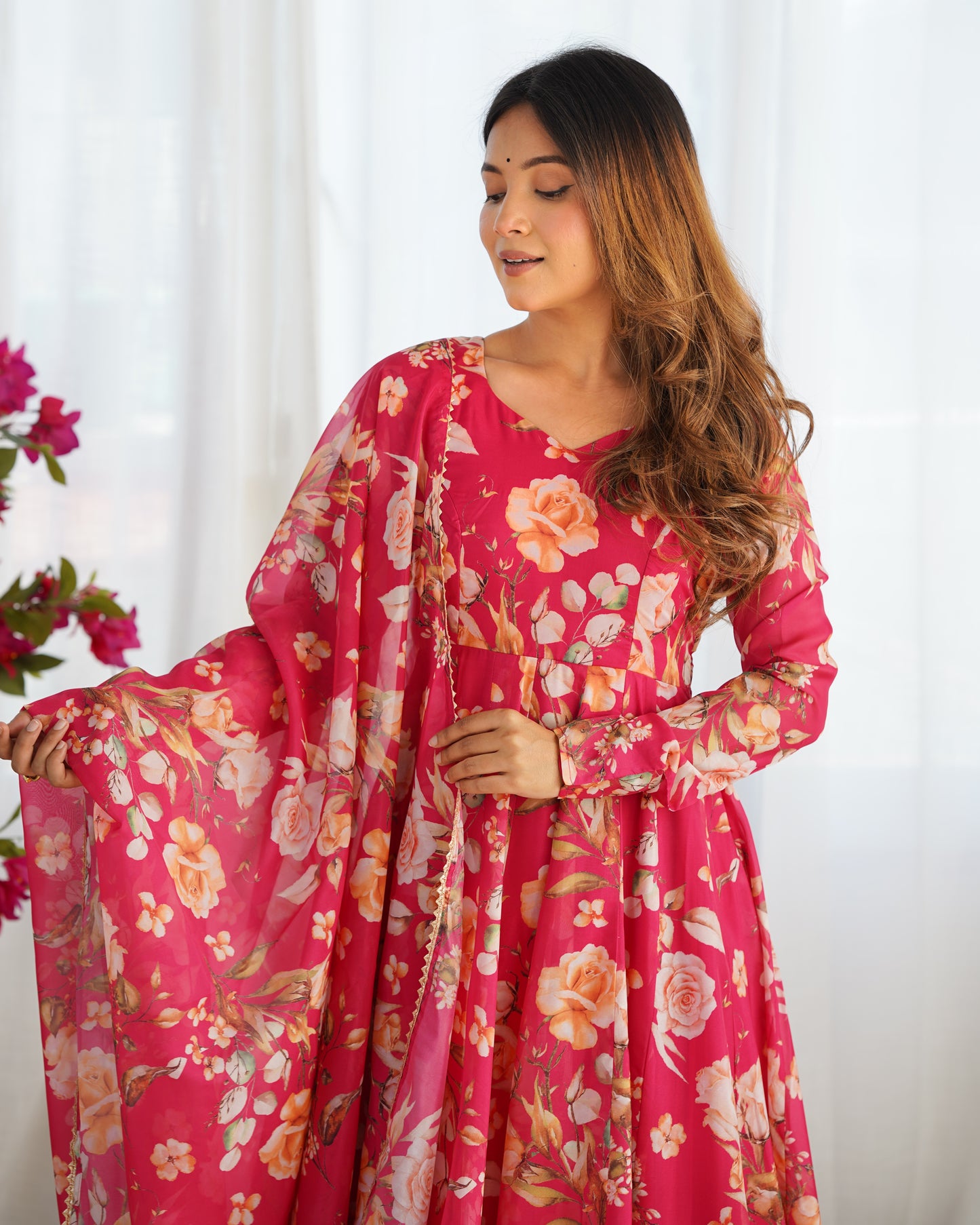PURE SOFT ORGANZA SILK FABRIC FULLY FLAIR KALI PATTERN AND CANVAS PATTA WITH DUPPTA SET, PANT READY TO WEAR
