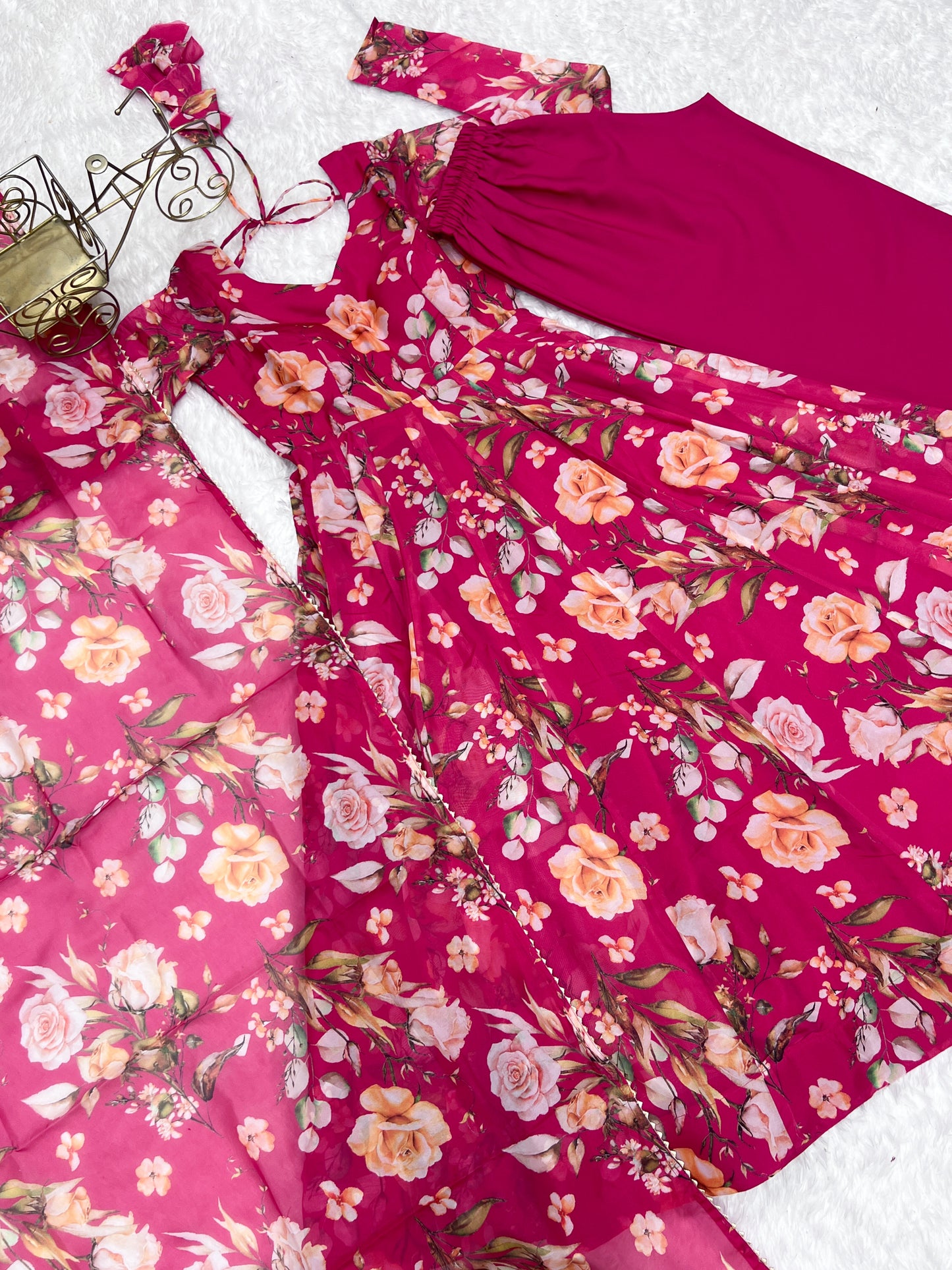 PURE SOFT ORGANZA SILK FABRIC FULLY FLAIR KALI PATTERN AND CANVAS PATTA WITH DUPPTA SET, PANT READY TO WEAR