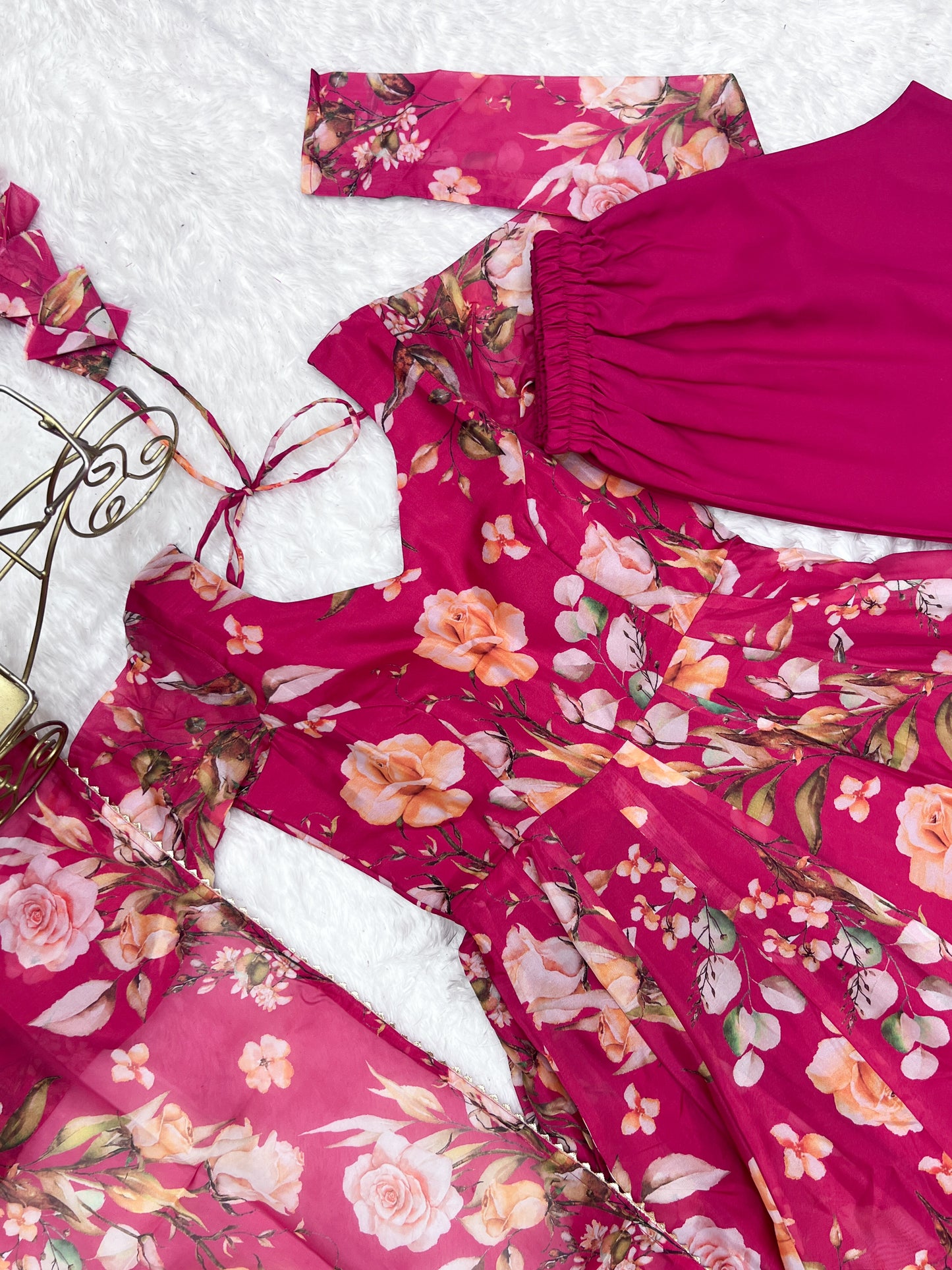 PURE SOFT ORGANZA SILK FABRIC FULLY FLAIR KALI PATTERN AND CANVAS PATTA WITH DUPPTA SET, PANT READY TO WEAR