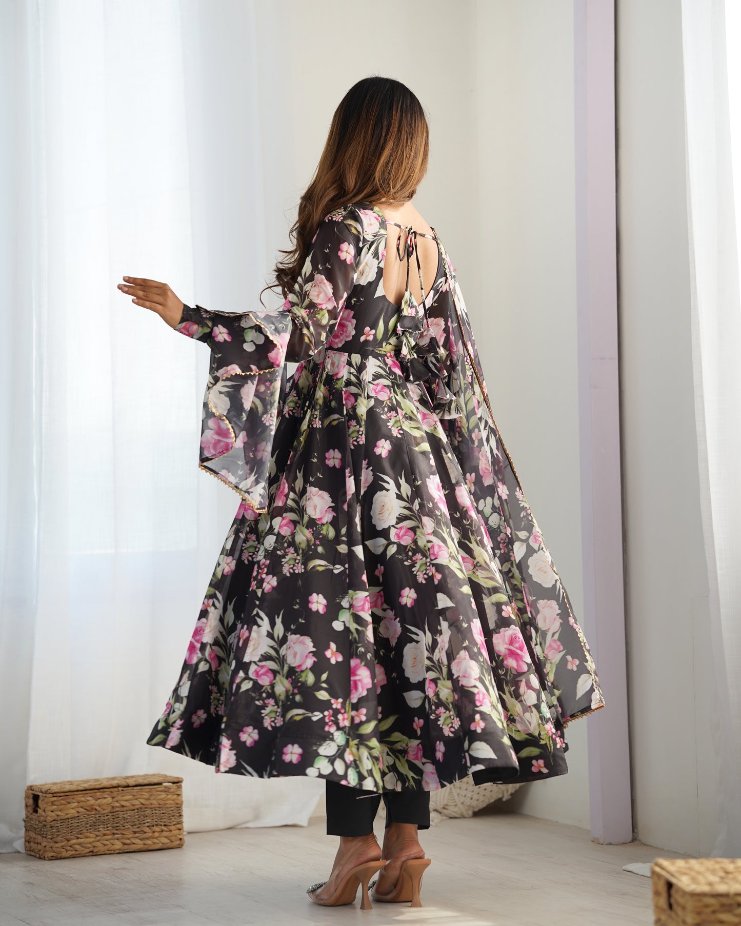 PURE SOFT ORGANZA SILK FABRIC FULLY FLAIR KALI PATTERN AND CANVAS PATTA WITH DUPPTA SET, PANT READY TO WEAR
