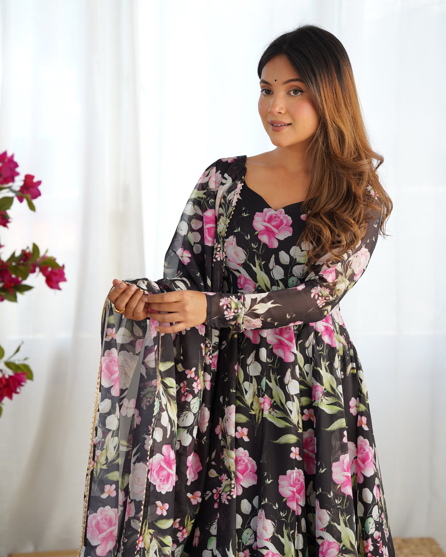 PURE SOFT ORGANZA SILK FABRIC FULLY FLAIR KALI PATTERN AND CANVAS PATTA WITH DUPPTA SET, PANT READY TO WEAR