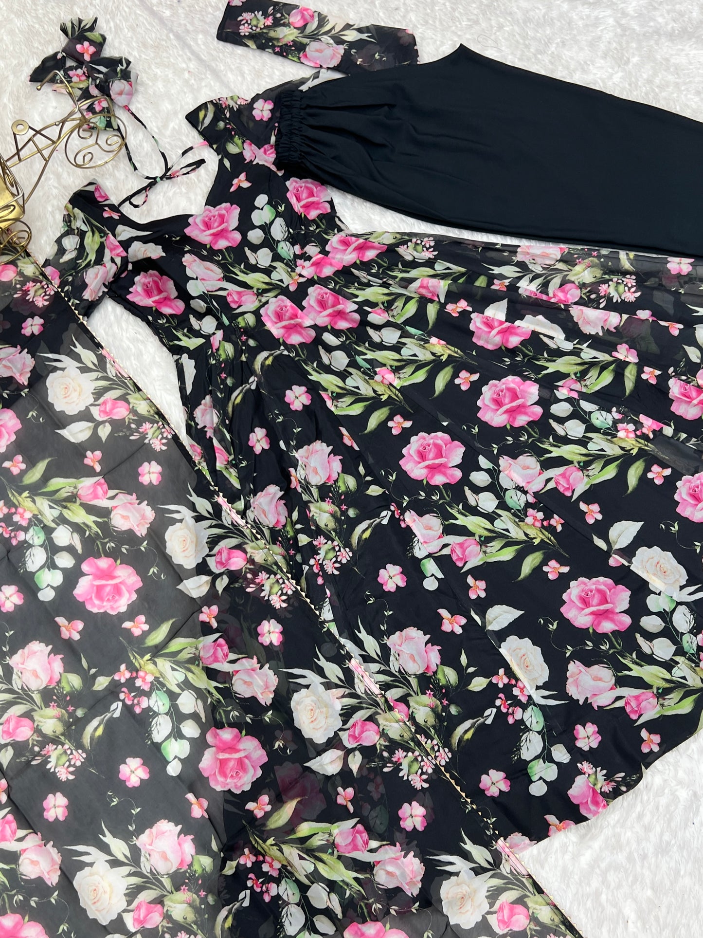 PURE SOFT ORGANZA SILK FABRIC FULLY FLAIR KALI PATTERN AND CANVAS PATTA WITH DUPPTA SET, PANT READY TO WEAR