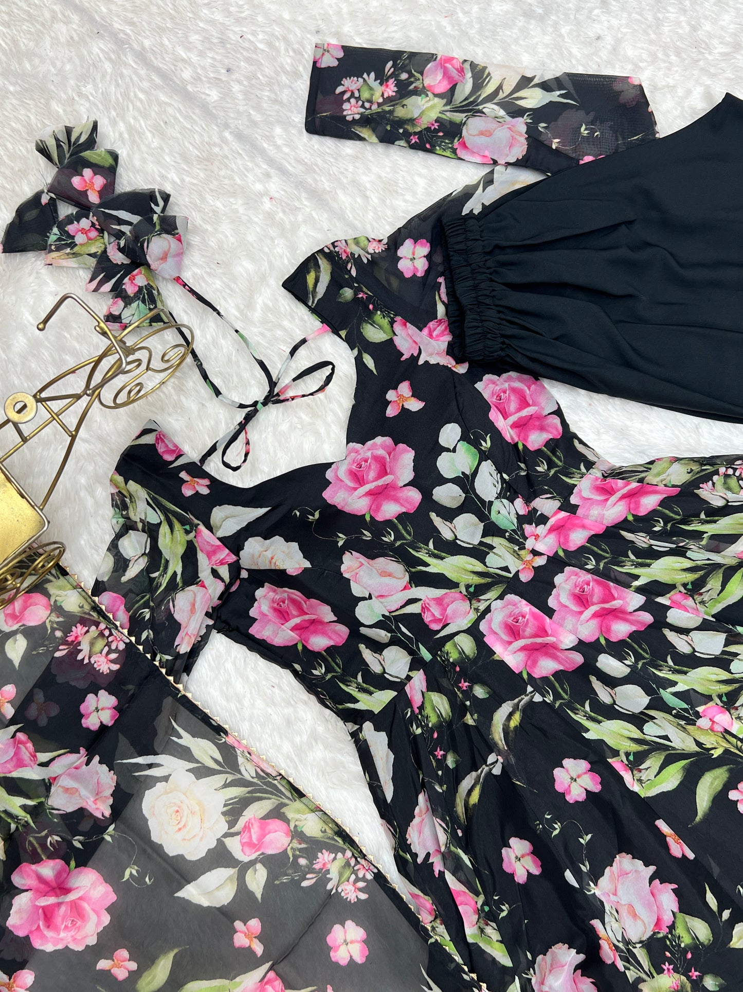PURE SOFT ORGANZA SILK FABRIC FULLY FLAIR KALI PATTERN AND CANVAS PATTA WITH DUPPTA SET, PANT READY TO WEAR