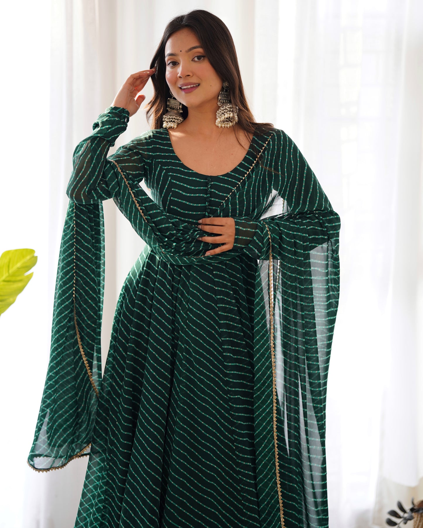 PURE FOX GEORGETTE LAHERIYA PRINT FABRIC FULLY FLAIR ANARKALI, WITH DUPATTA SET, PANT READY TO WEAR