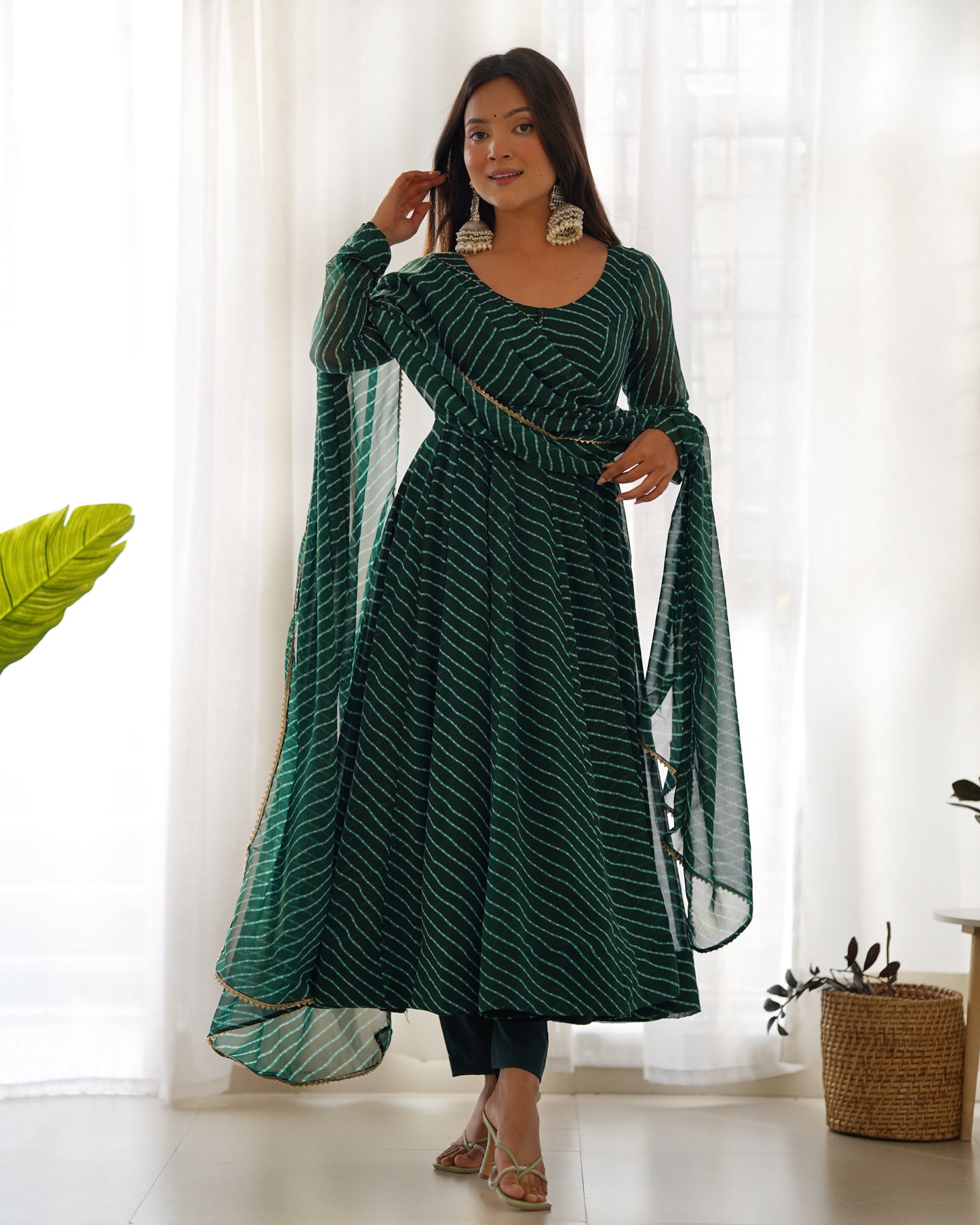 PURE FOX GEORGETTE LAHERIYA PRINT FABRIC FULLY FLAIR ANARKALI, WITH DUPATTA SET, PANT READY TO WEAR