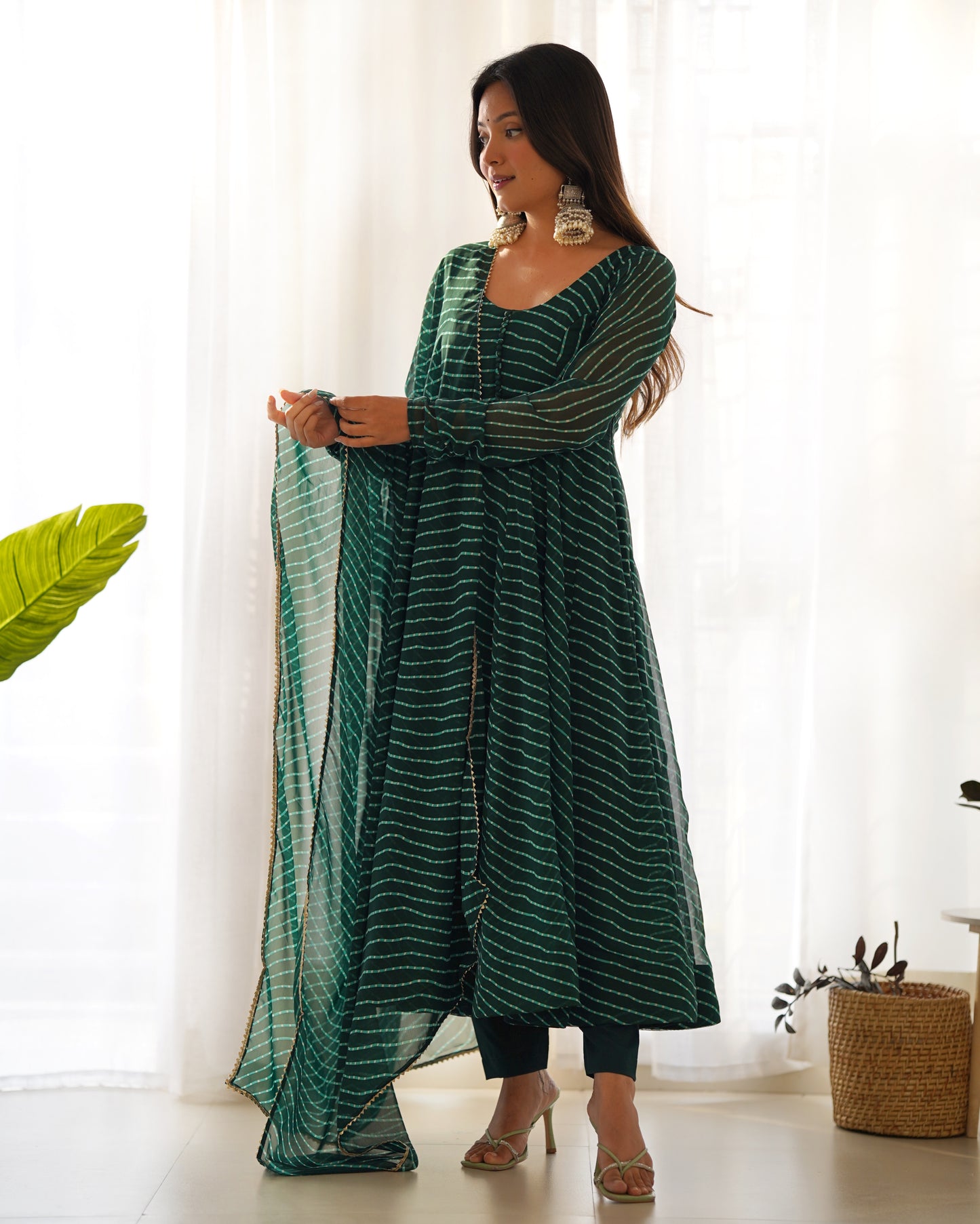 PURE FOX GEORGETTE LAHERIYA PRINT FABRIC FULLY FLAIR ANARKALI, WITH DUPATTA SET, PANT READY TO WEAR