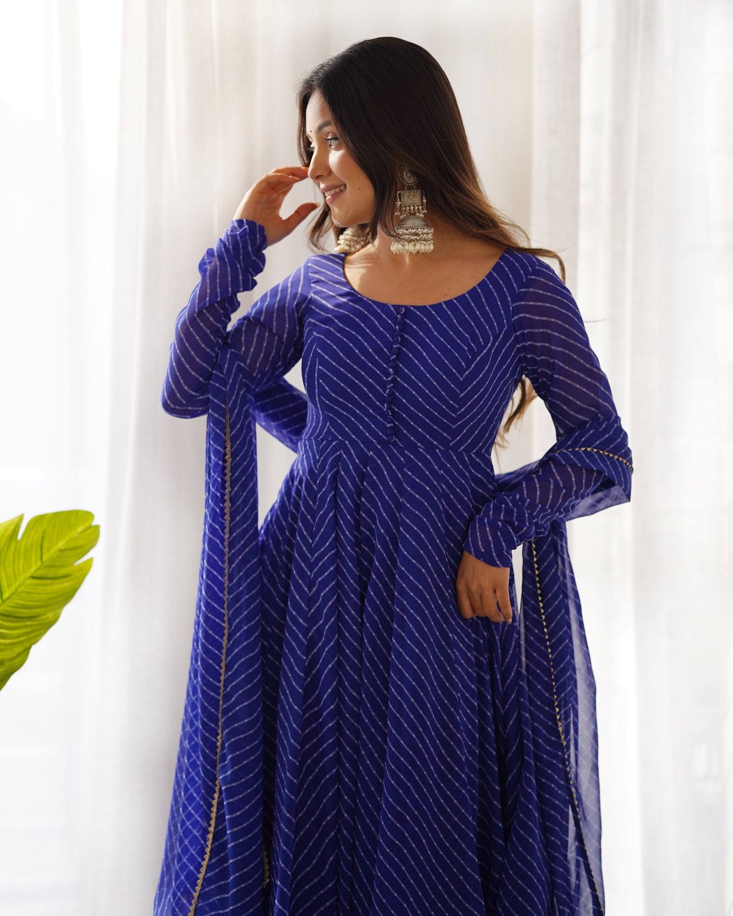 PURE FOX GEORGETTE LAHERIYA PRINT FABRIC FULLY FLAIR ANARKALI, WITH DUPATTA SET, PANT READY TO WEAR