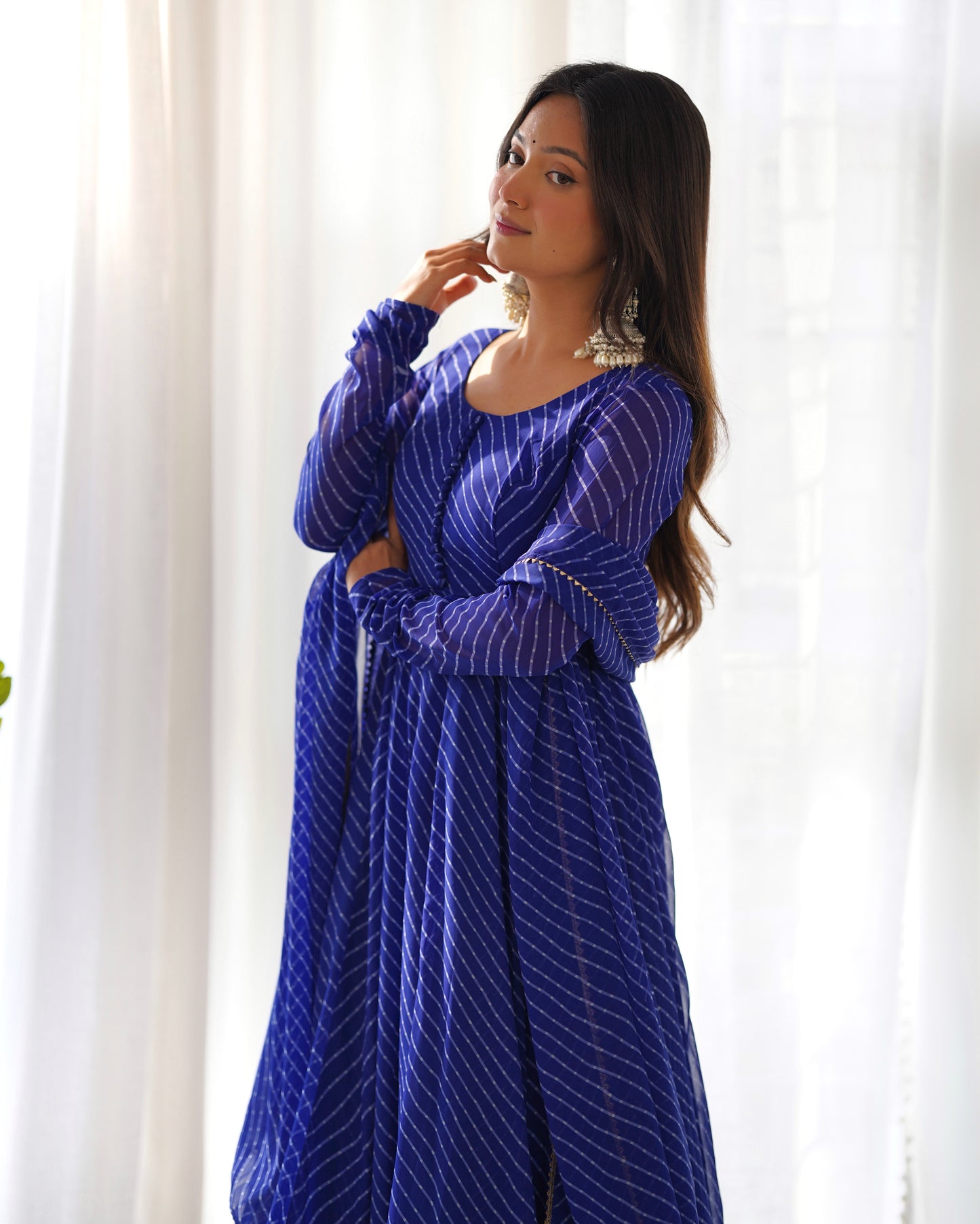 PURE FOX GEORGETTE LAHERIYA PRINT FABRIC FULLY FLAIR ANARKALI, WITH DUPATTA SET, PANT READY TO WEAR