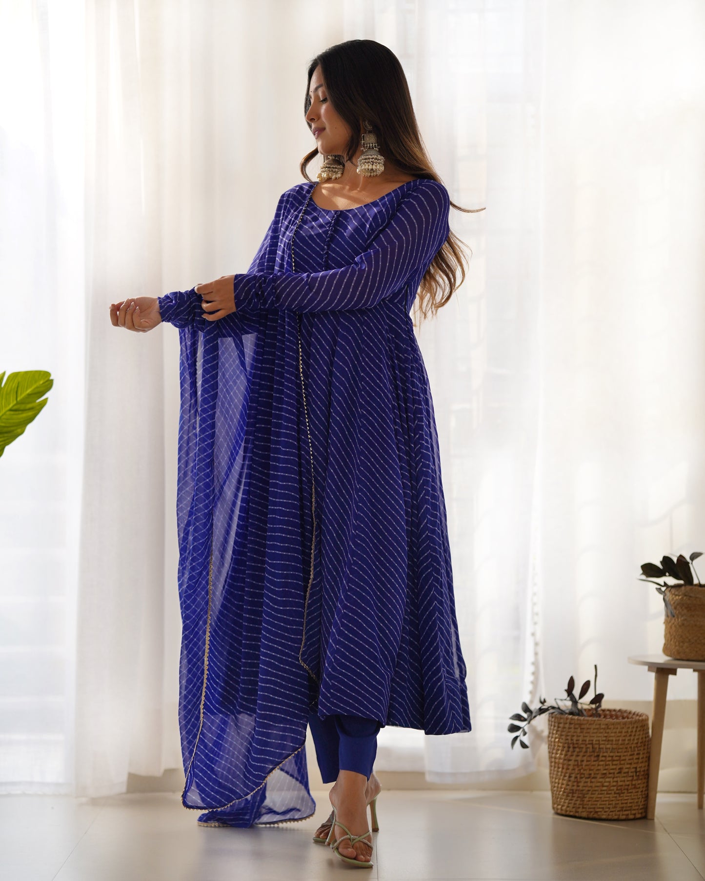 PURE FOX GEORGETTE LAHERIYA PRINT FABRIC FULLY FLAIR ANARKALI, WITH DUPATTA SET, PANT READY TO WEAR