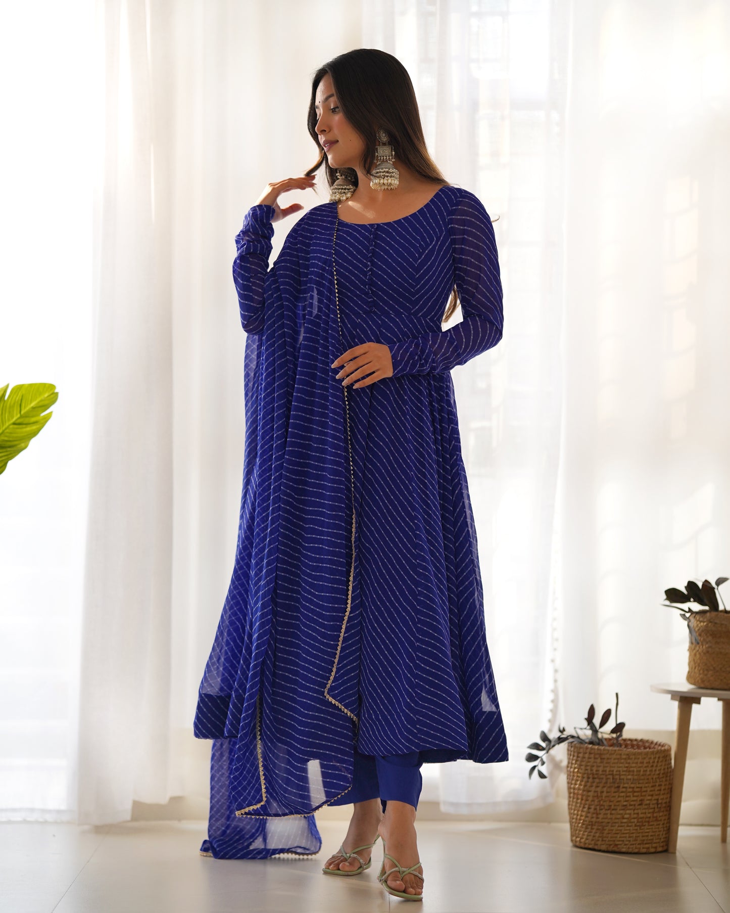 PURE FOX GEORGETTE LAHERIYA PRINT FABRIC FULLY FLAIR ANARKALI, WITH DUPATTA SET, PANT READY TO WEAR
