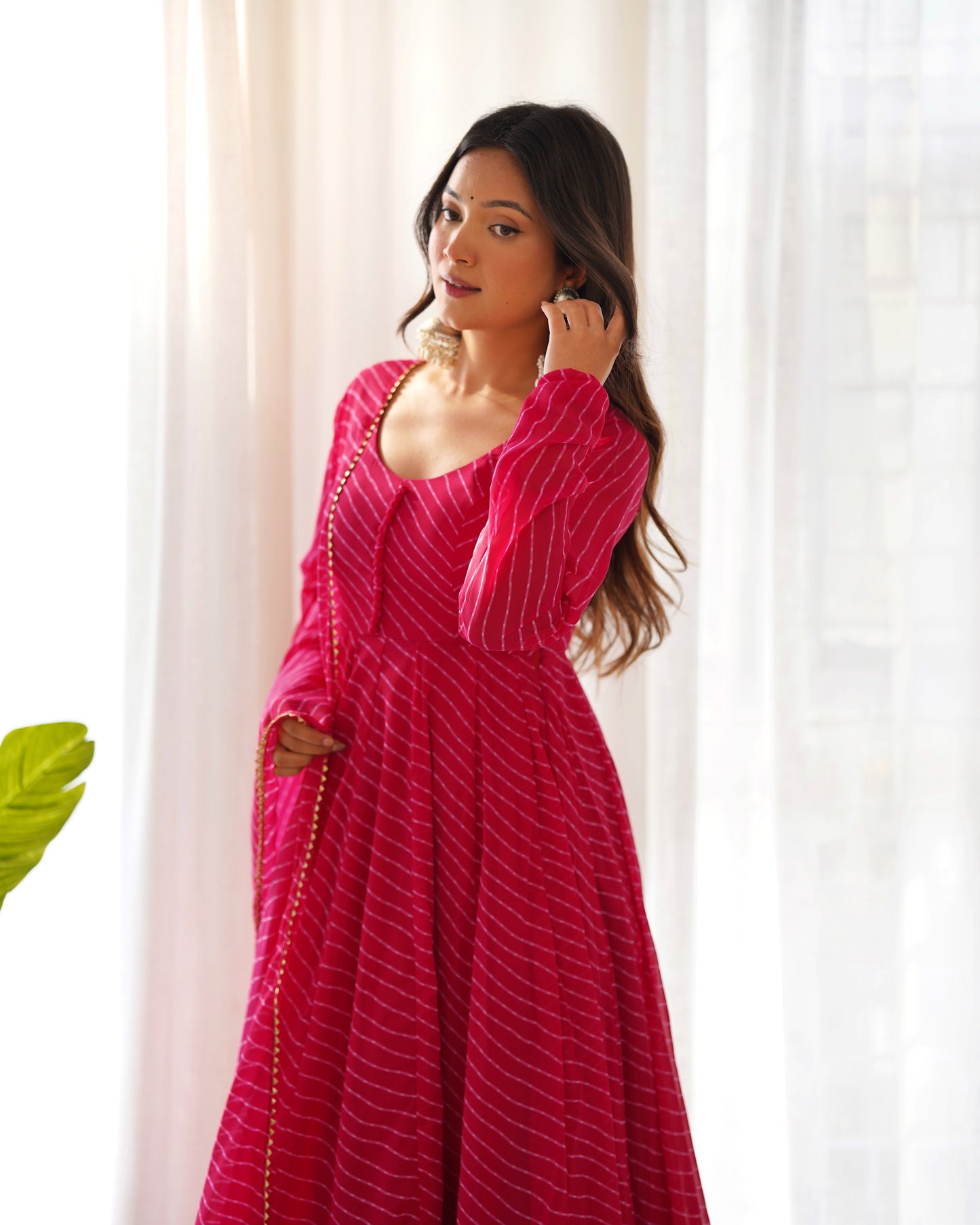 PURE FOX GEORGETTE LAHERIYA PRINT FABRIC FULLY FLAIR ANARKALI, WITH DUPATTA SET, PANT READY TO WEAR