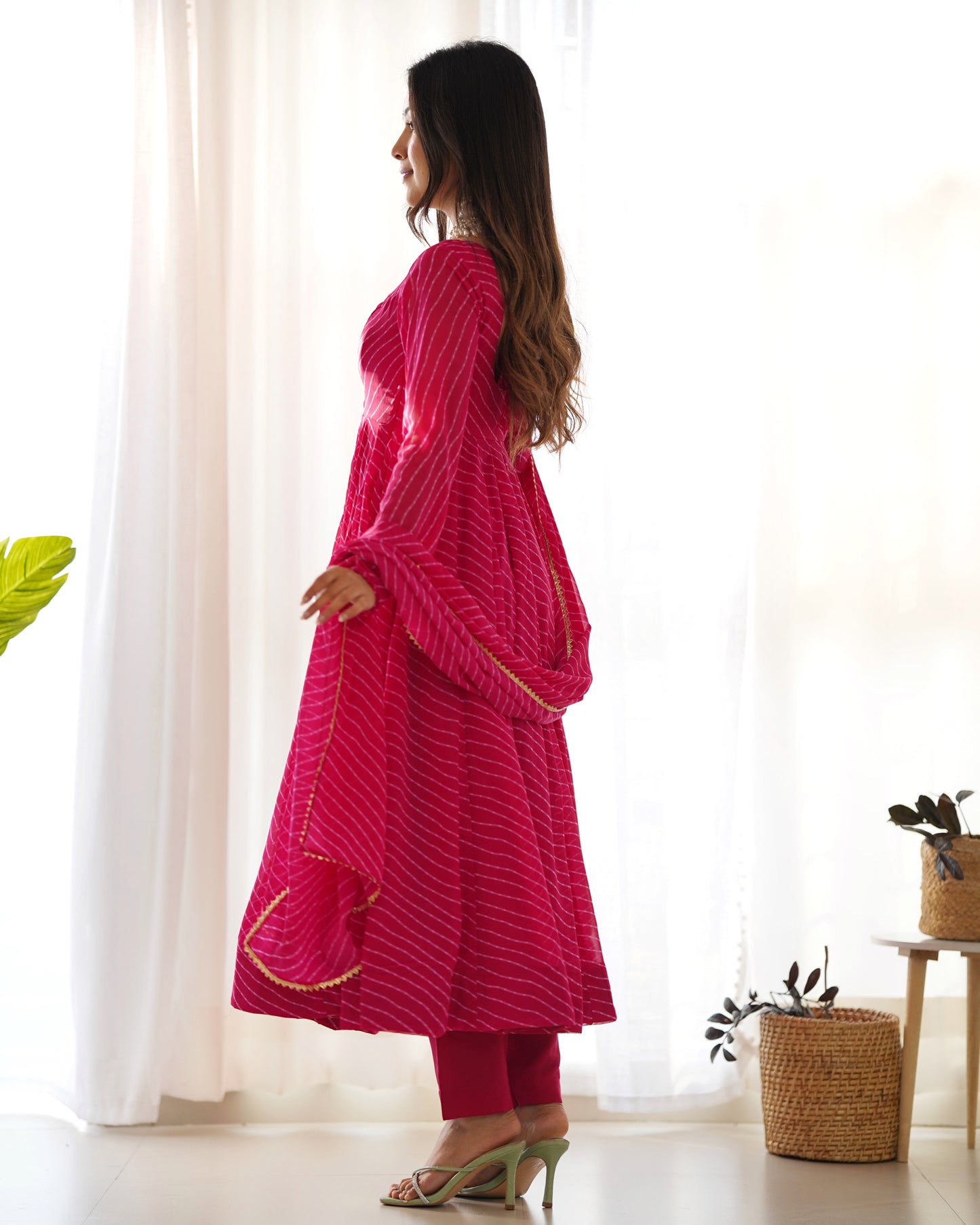 PURE FOX GEORGETTE LAHERIYA PRINT FABRIC FULLY FLAIR ANARKALI, WITH DUPATTA SET, PANT READY TO WEAR